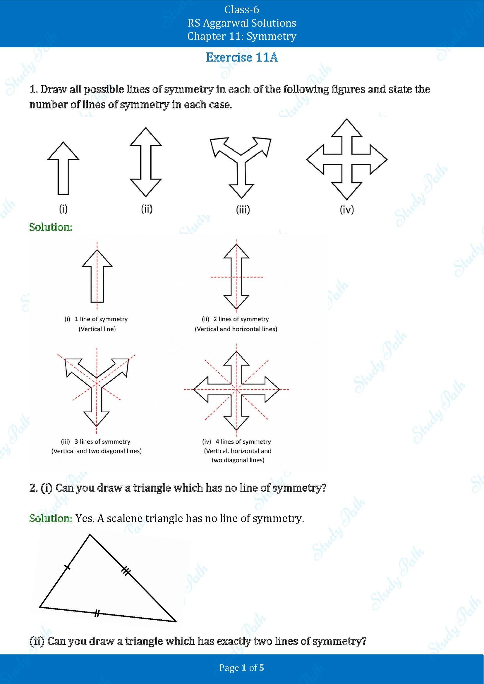 RS Aggarwal Solutions Class 6 Chapter 11 Symmetry Exercise 11A 00001
