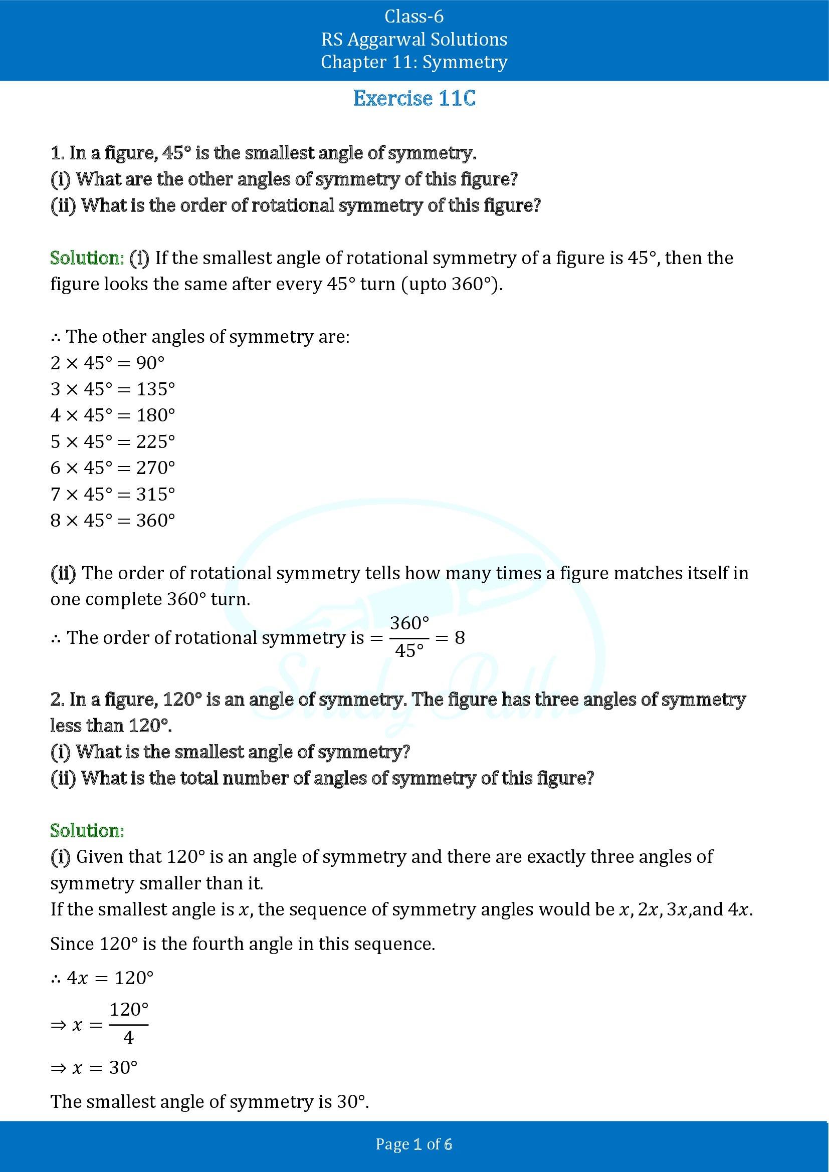 RS Aggarwal Solutions Class 6 Chapter 11 Symmetry Exercise 11C 00001