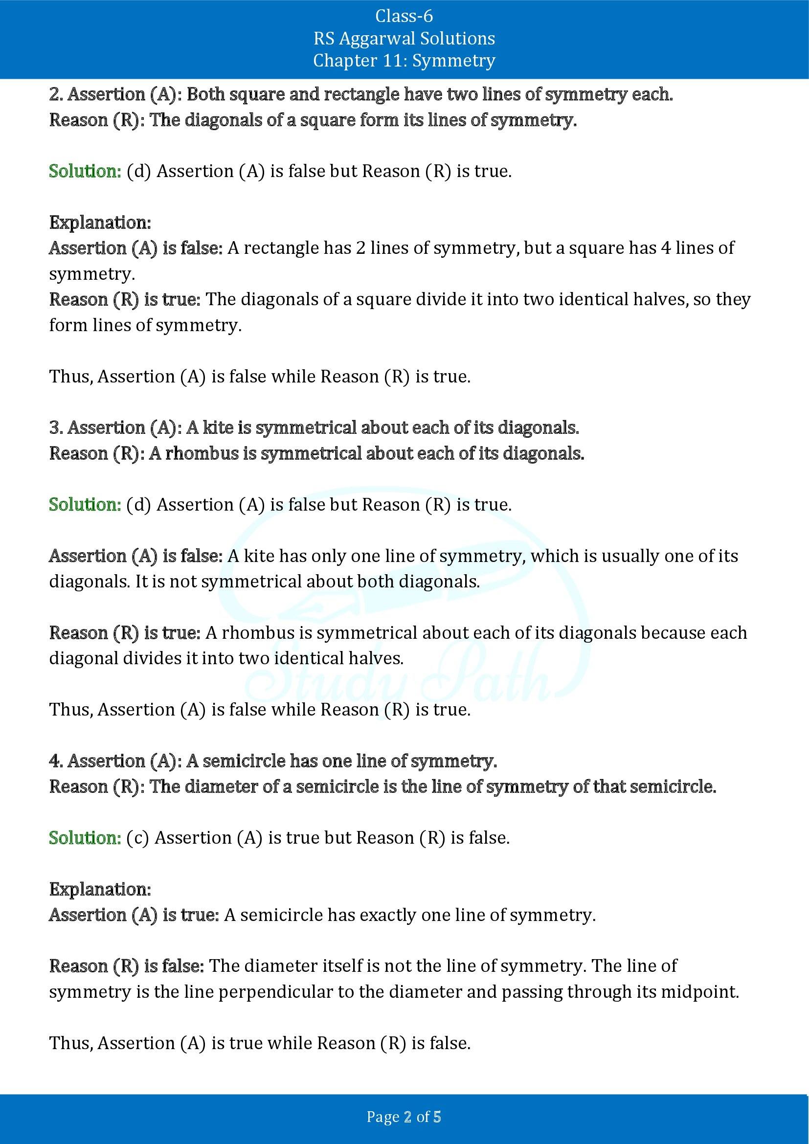 RS Aggarwal Solutions Class 6 Chapter 11 Symmetry Exercise 11D 00002