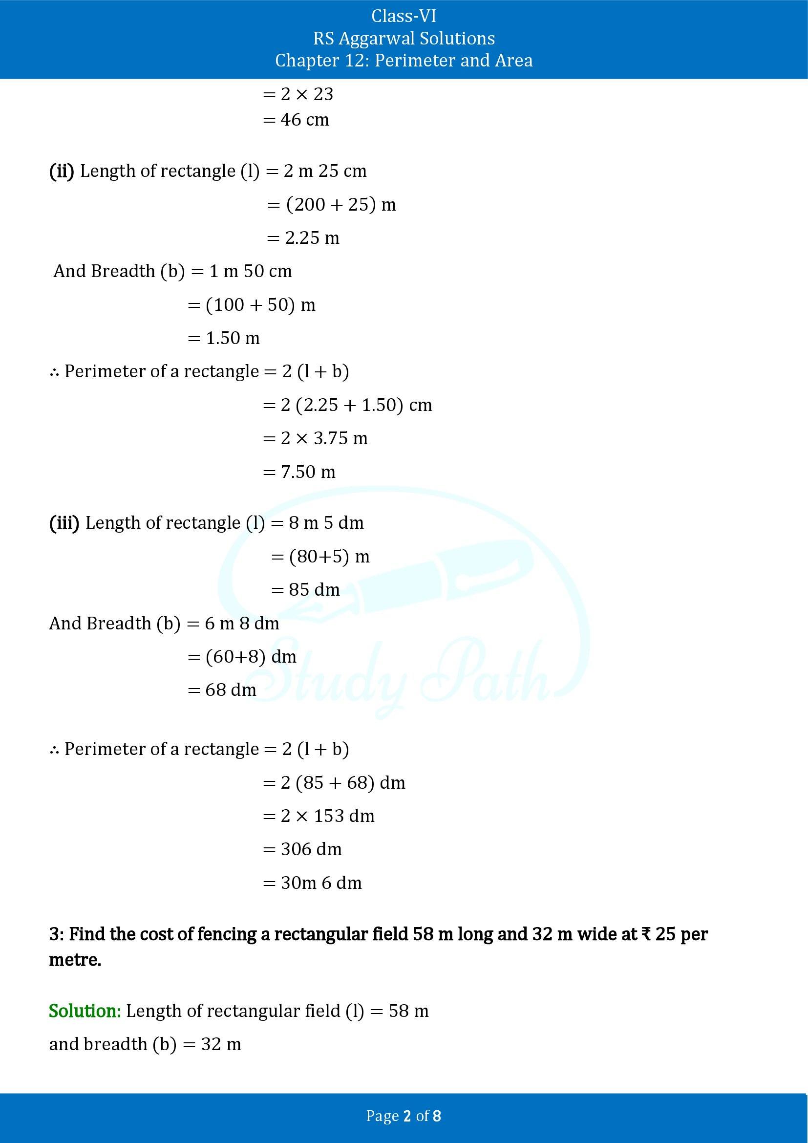 RS Aggarwal Solutions Class 6 Chapter 12 Perimeter and Area Exercise 12A 00002
