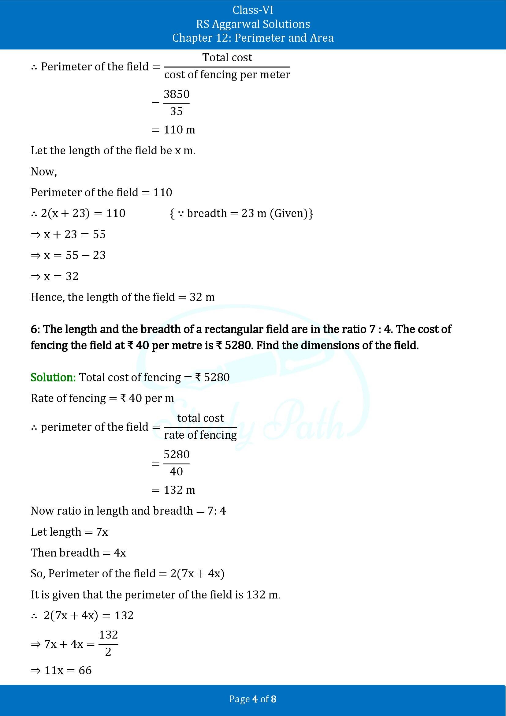 RS Aggarwal Solutions Class 6 Chapter 12 Perimeter and Area Exercise 12A 00004