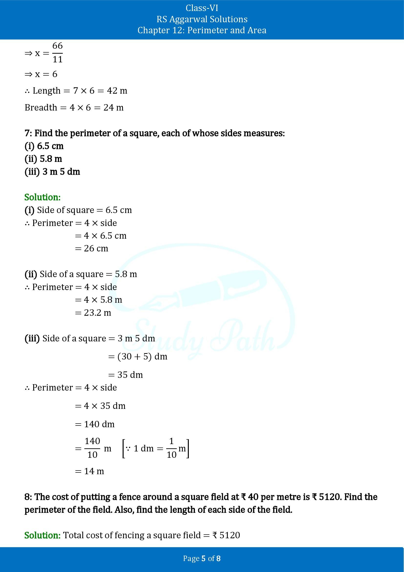 RS Aggarwal Solutions Class 6 Chapter 12 Perimeter and Area Exercise 12A 00005