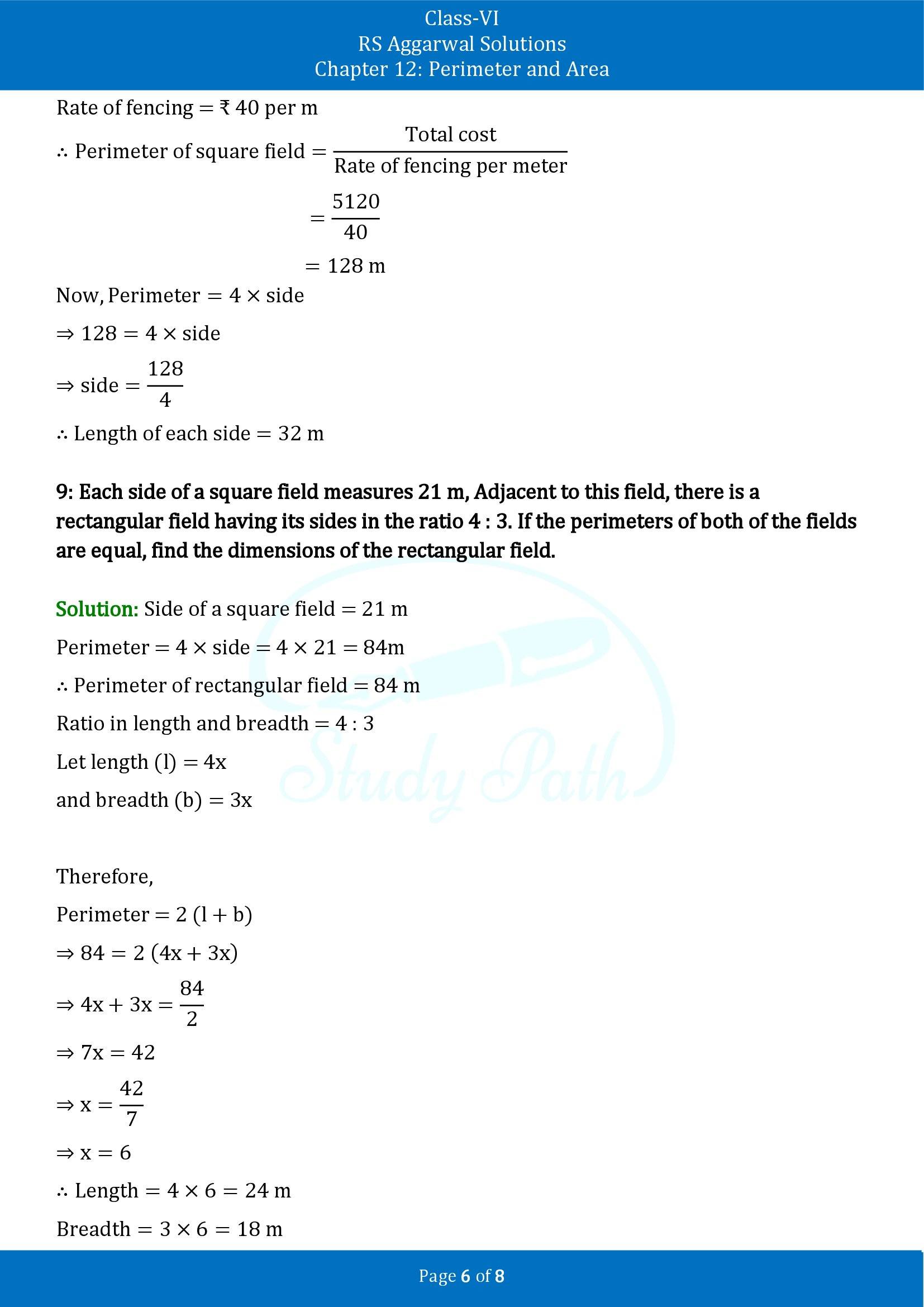 RS Aggarwal Solutions Class 6 Chapter 12 Perimeter and Area Exercise 12A 00006