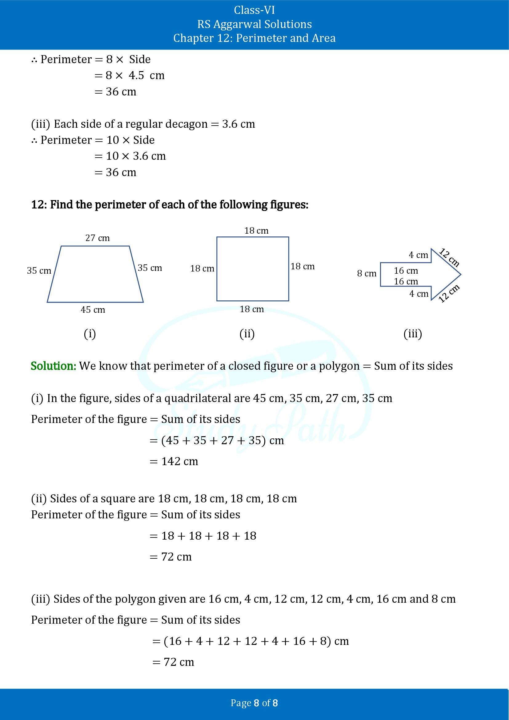 RS Aggarwal Solutions Class 6 Chapter 12 Perimeter and Area Exercise 12A 00008