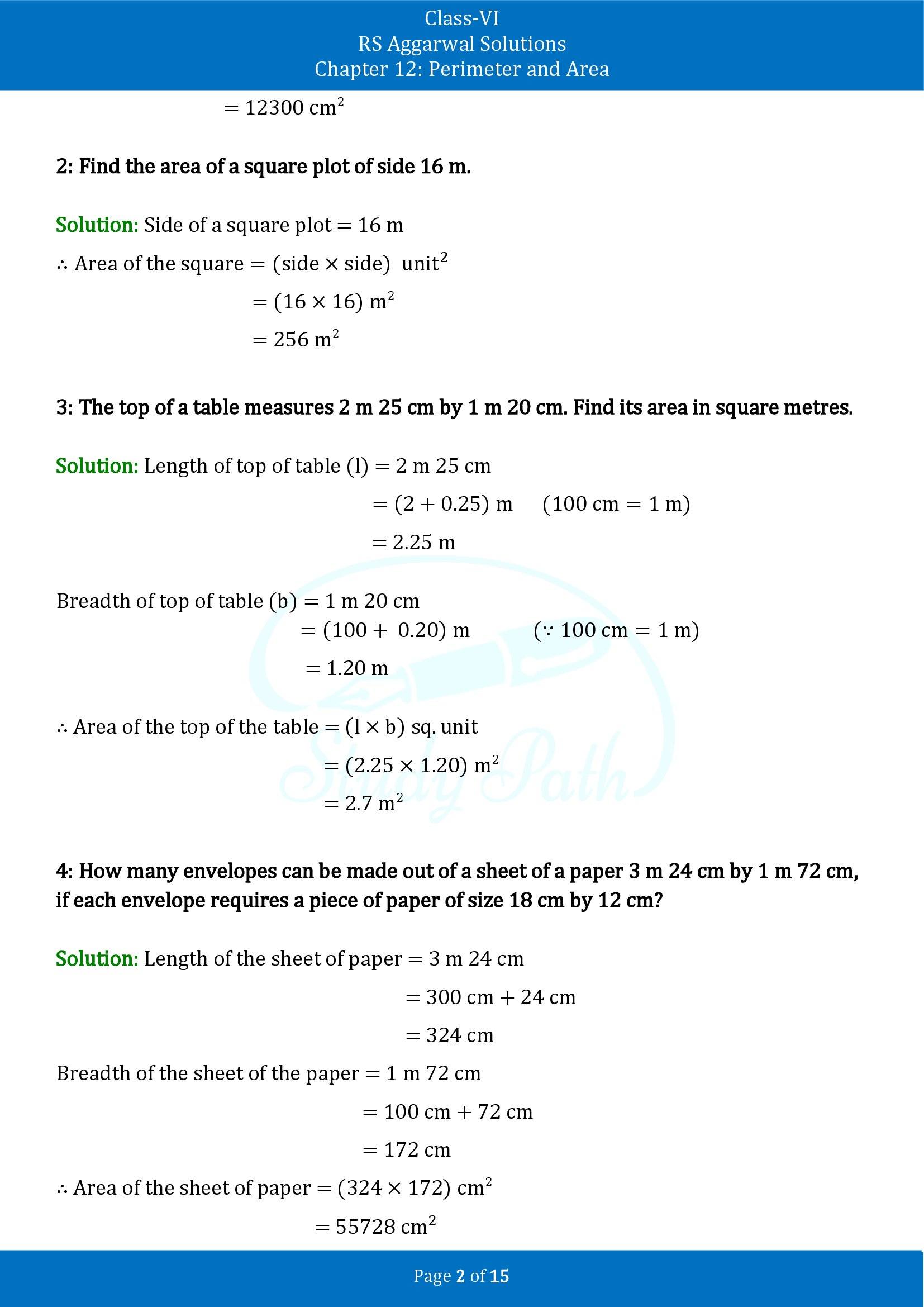 RS Aggarwal Solutions Class 6 Chapter 12 Perimeter and Area Exercise 12D 00002