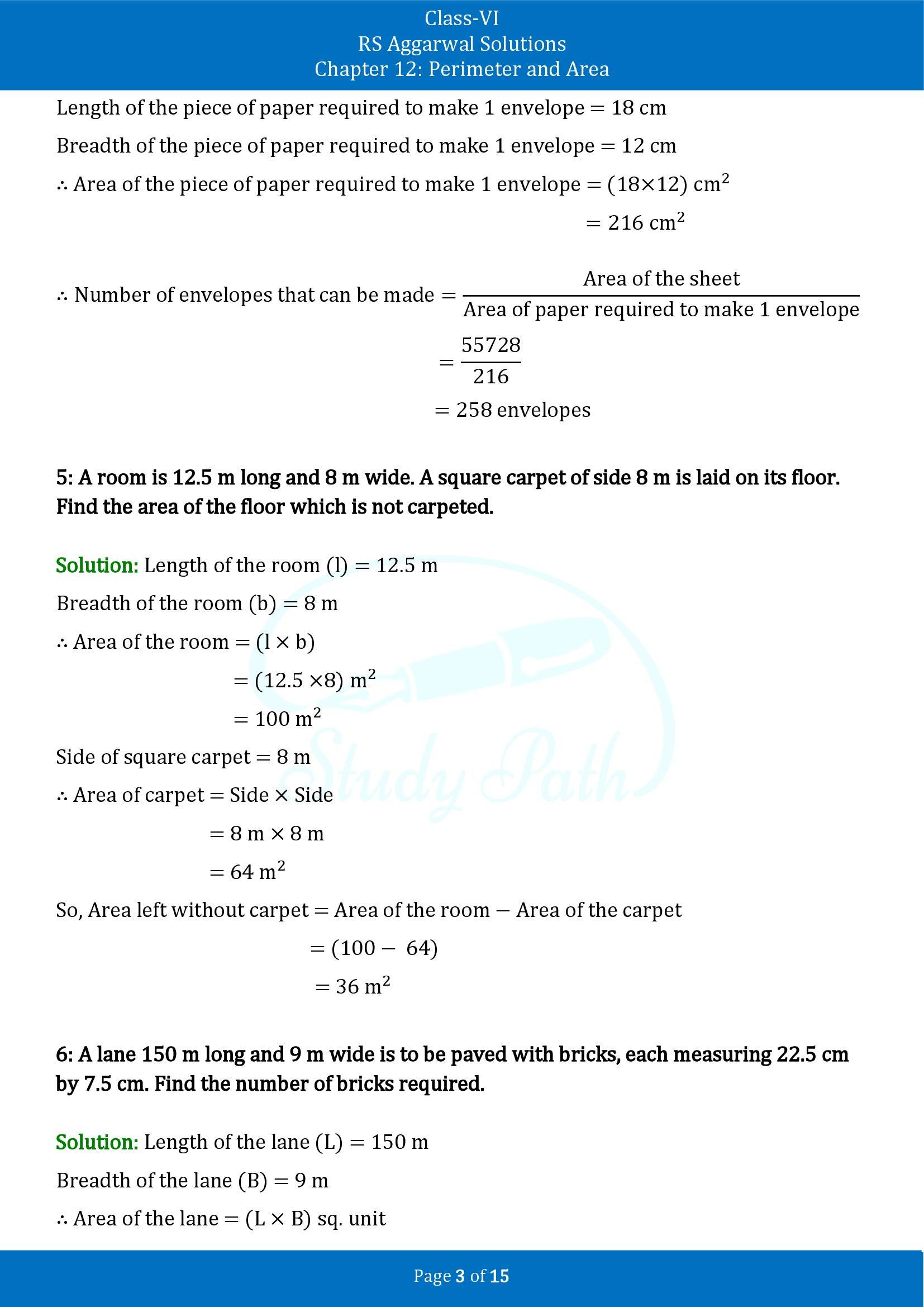 RS Aggarwal Solutions Class 6 Chapter 12 Perimeter and Area Exercise 12D 00003