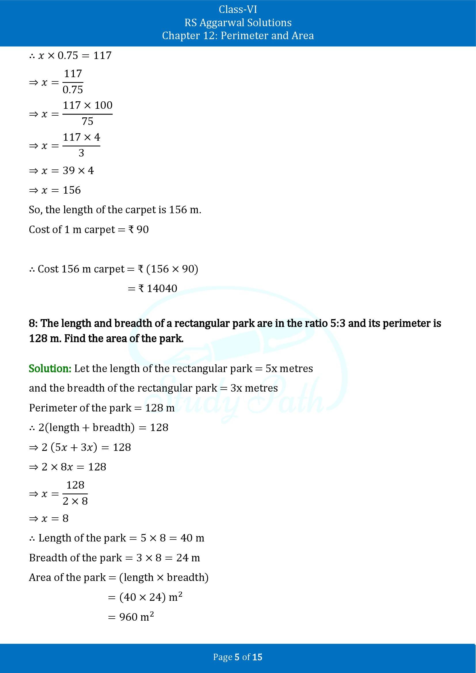 RS Aggarwal Solutions Class 6 Chapter 12 Perimeter and Area Exercise 12D 00005