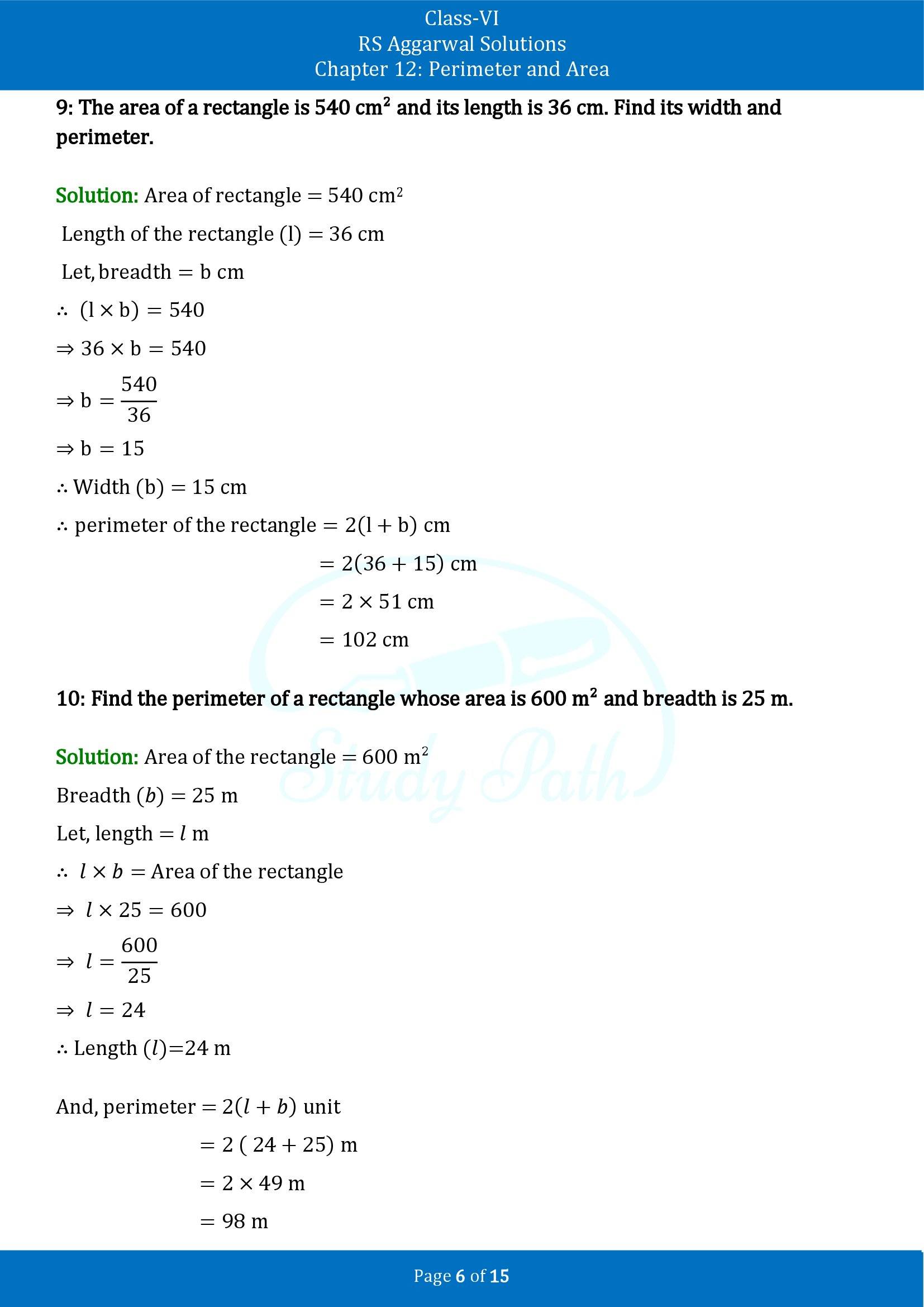 RS Aggarwal Solutions Class 6 Chapter 12 Perimeter and Area Exercise 12D 00006