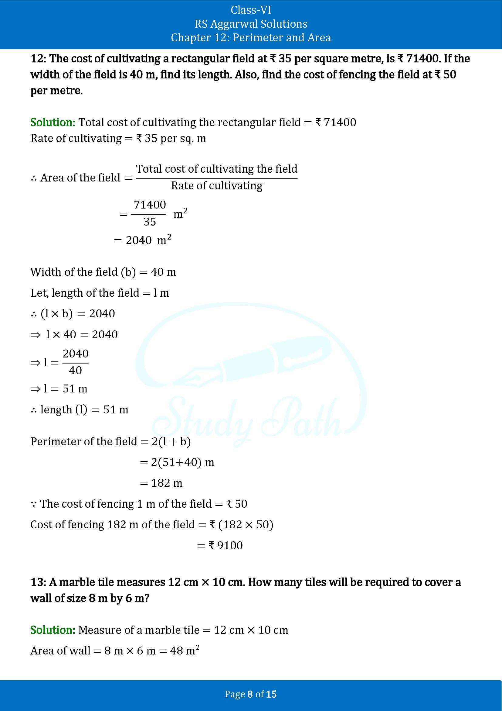 RS Aggarwal Solutions Class 6 Chapter 12 Perimeter and Area Exercise 12D 00008