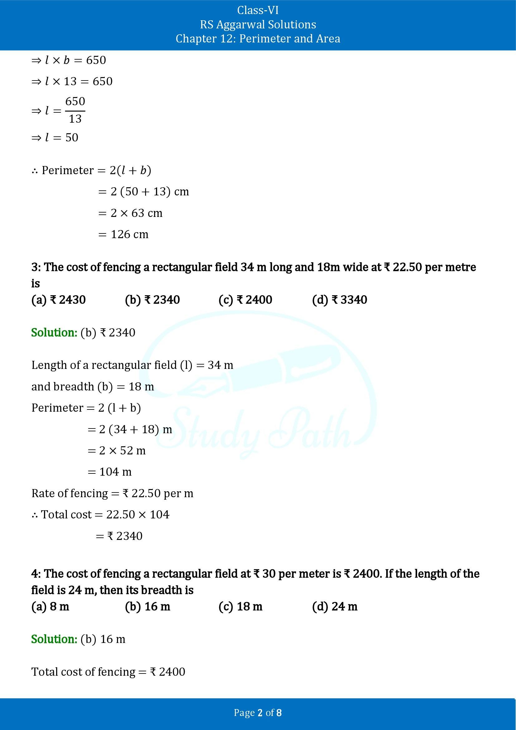 RS Aggarwal Solutions Class 6 Chapter 12 Perimeter and Area Exercise 12F MCQ 00002