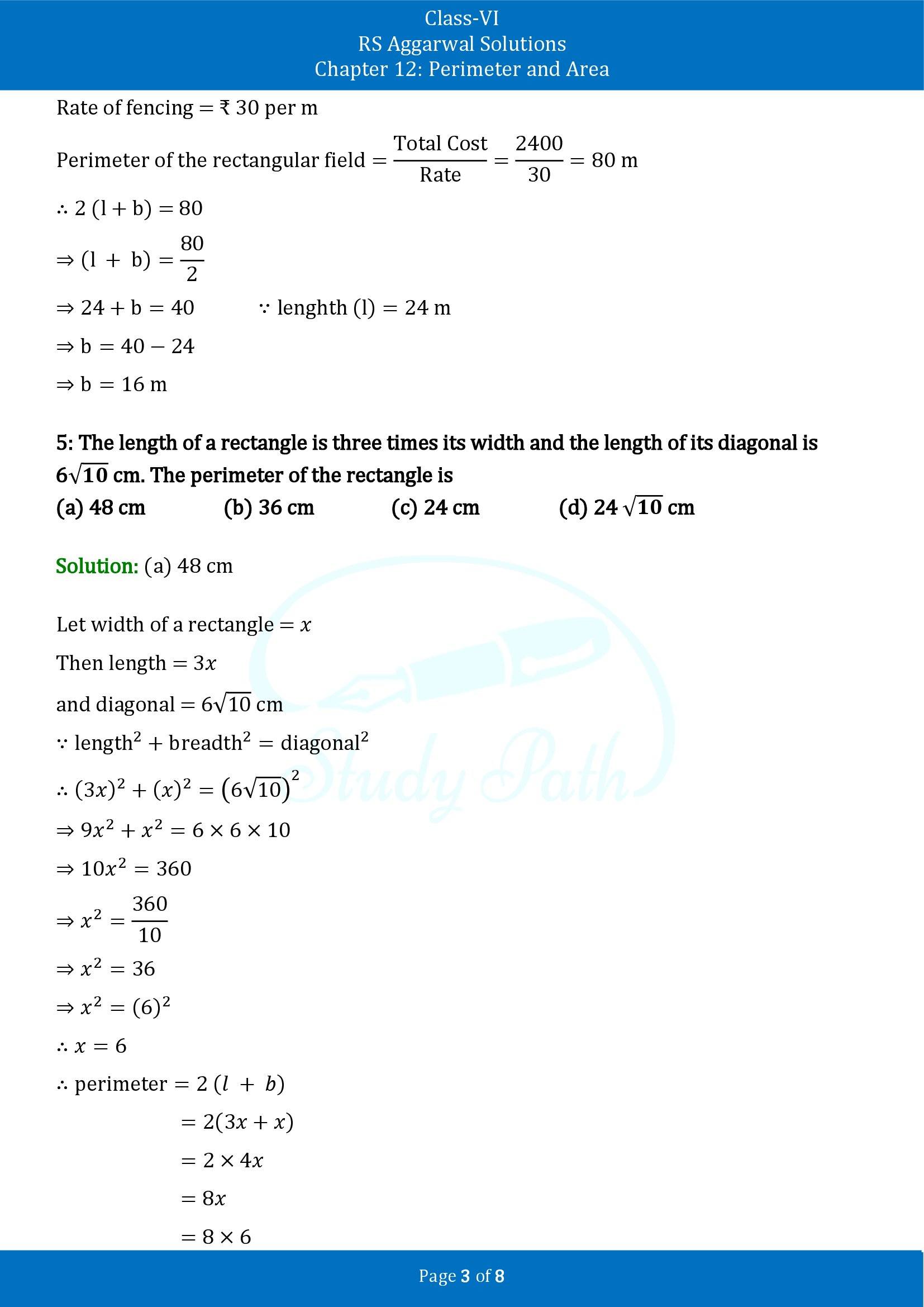 RS Aggarwal Solutions Class 6 Chapter 12 Perimeter and Area Exercise 12F MCQ 00003