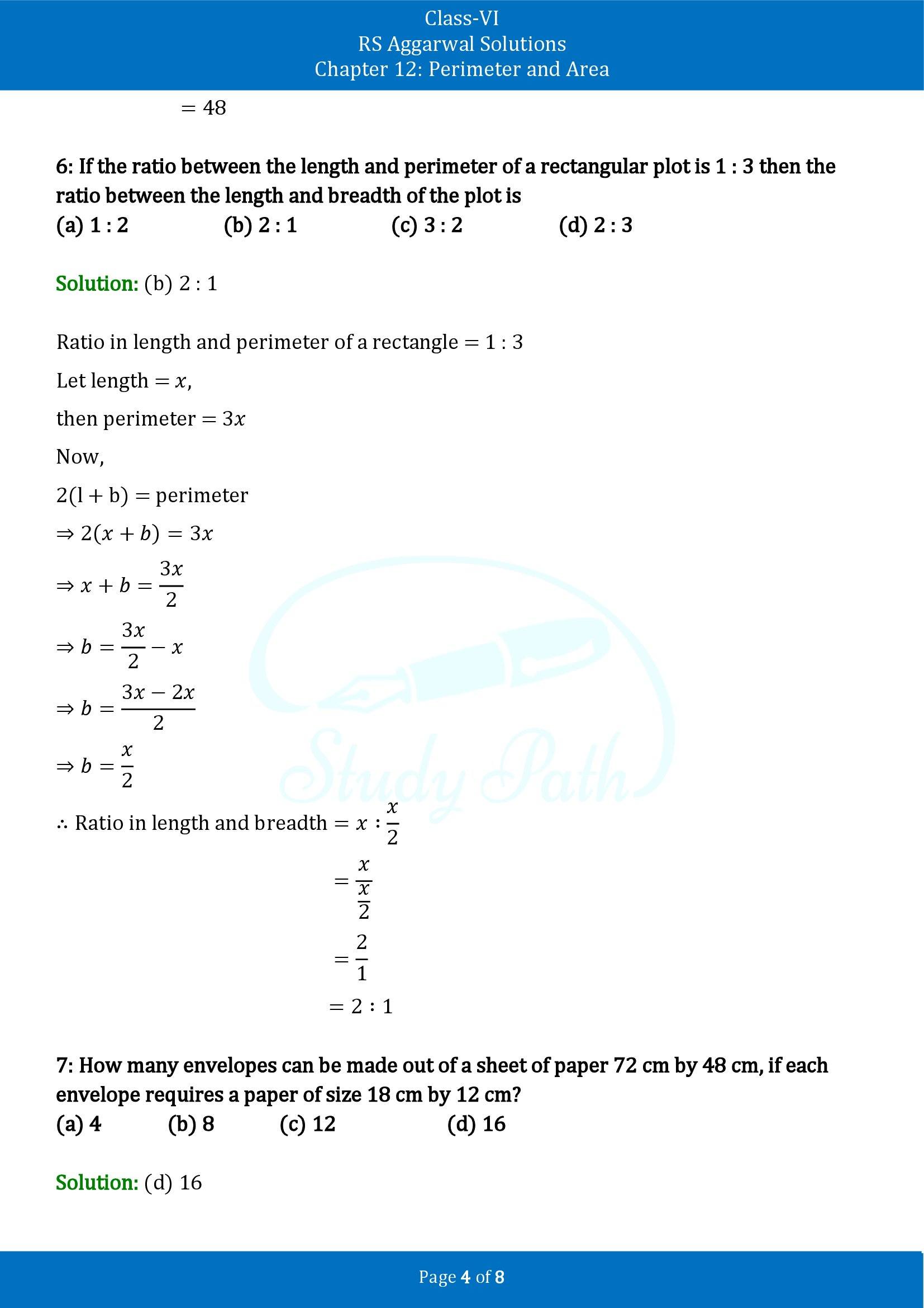 RS Aggarwal Solutions Class 6 Chapter 12 Perimeter and Area Exercise 12F MCQ 00004
