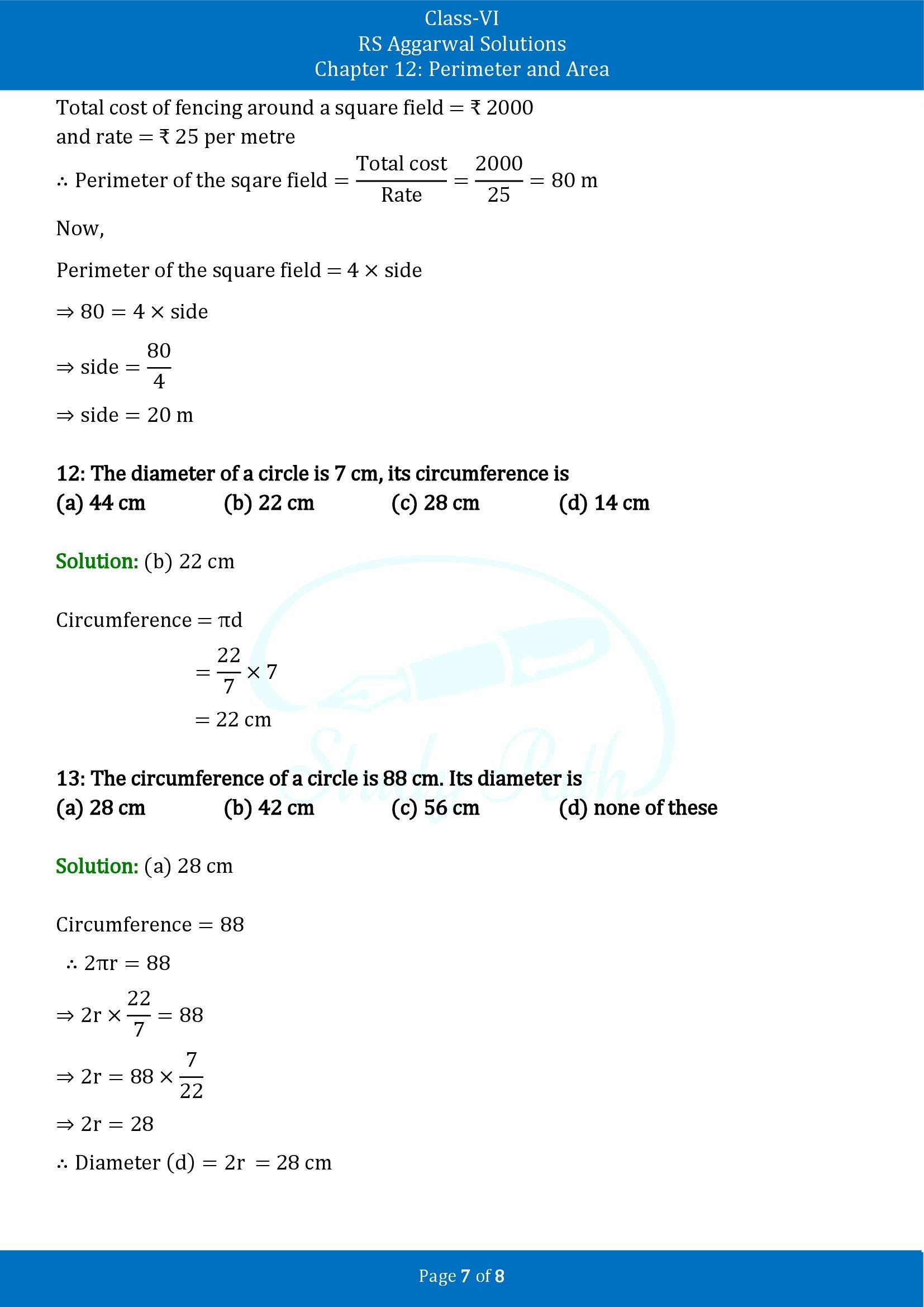 RS Aggarwal Solutions Class 6 Chapter 12 Perimeter and Area Exercise 12F MCQ 00007
