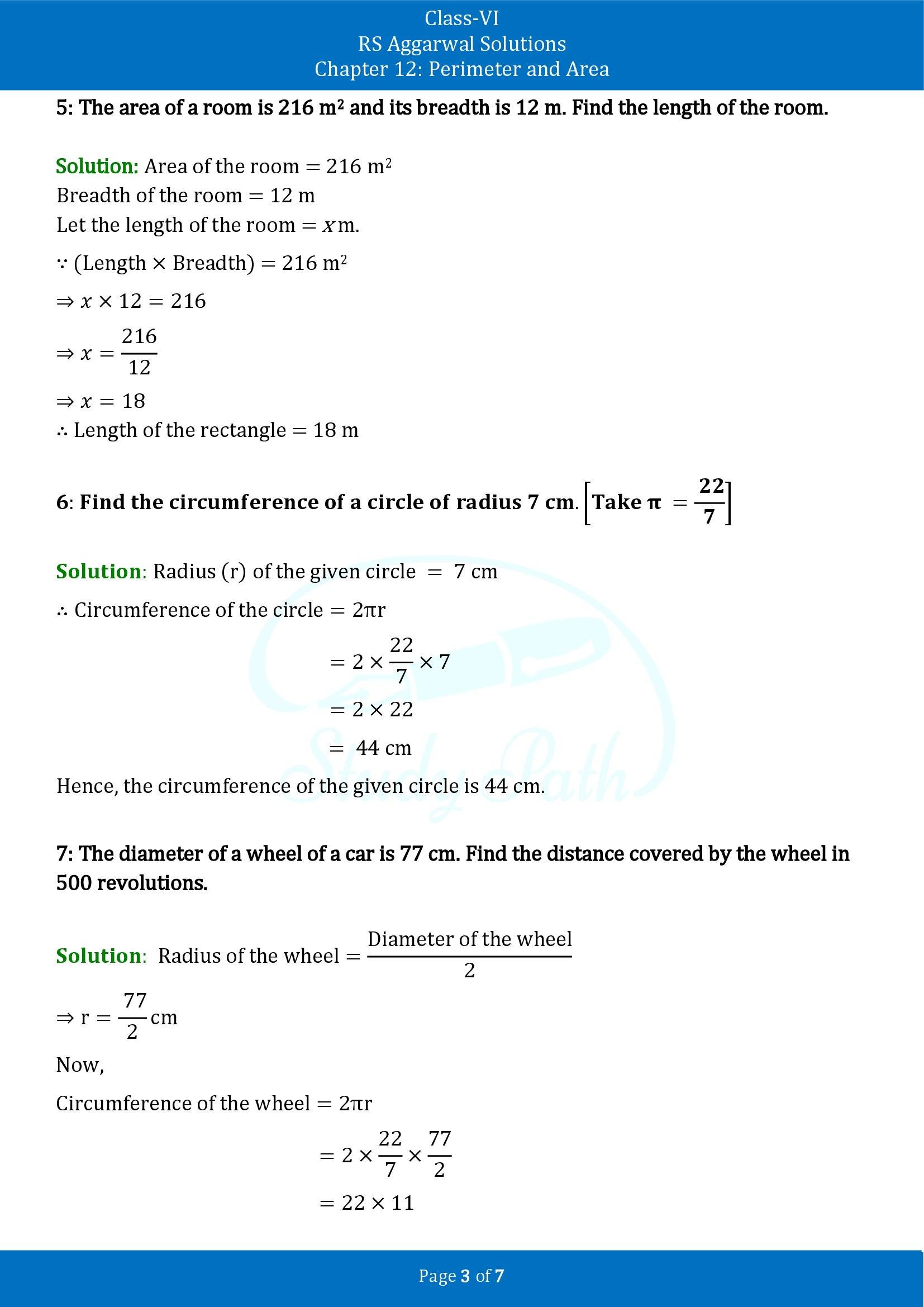 RS Aggarwal Solutions Class 6 Chapter 12 Perimeter and Area Test Paper 00003