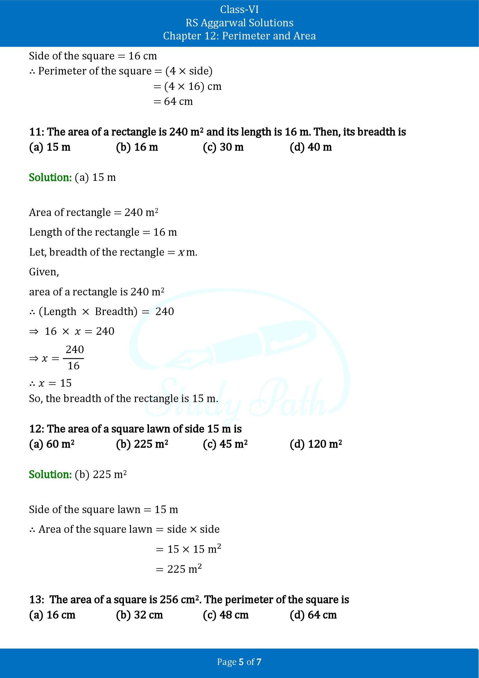 RS Aggarwal Solutions Class 6 Chapter 12 Perimeter and Area Test Paper 00005