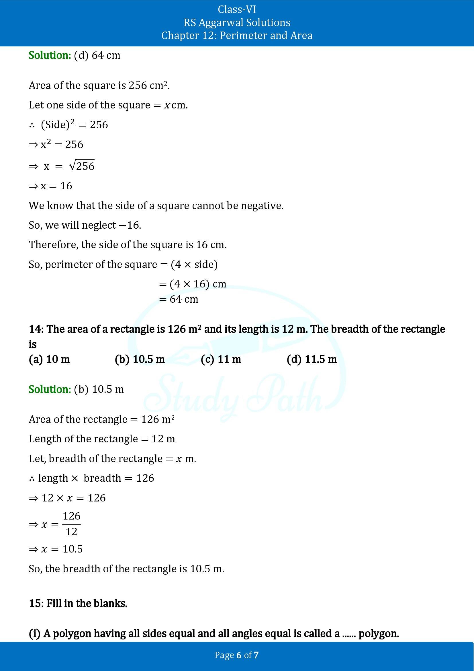 RS Aggarwal Solutions Class 6 Chapter 12 Perimeter and Area Test Paper 00006