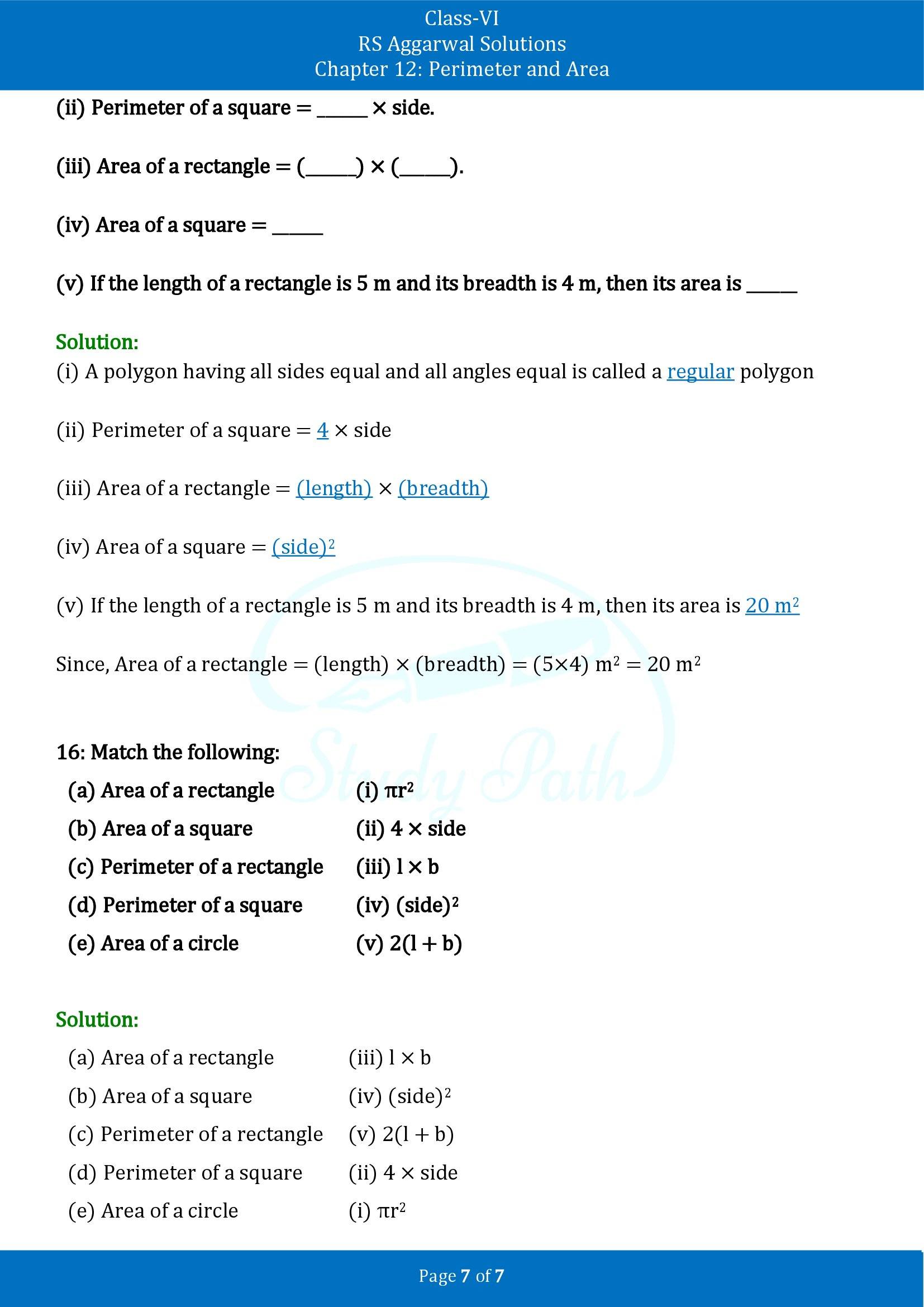 RS Aggarwal Solutions Class 6 Chapter 12 Perimeter and Area Test Paper 00007