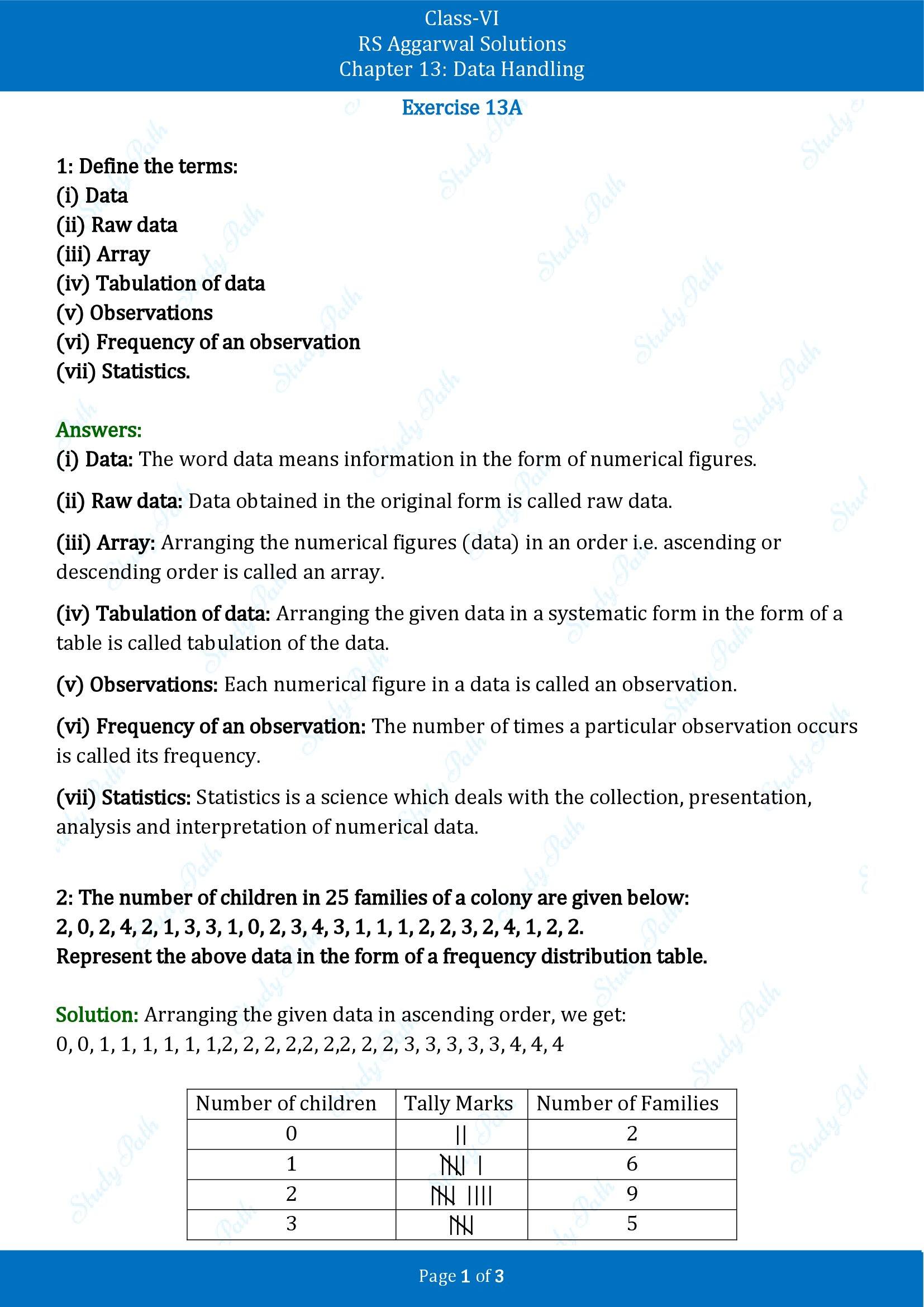 RS Aggarwal Solutions Class 6 Chapter 13 Data Handling Exercise 13A 00001