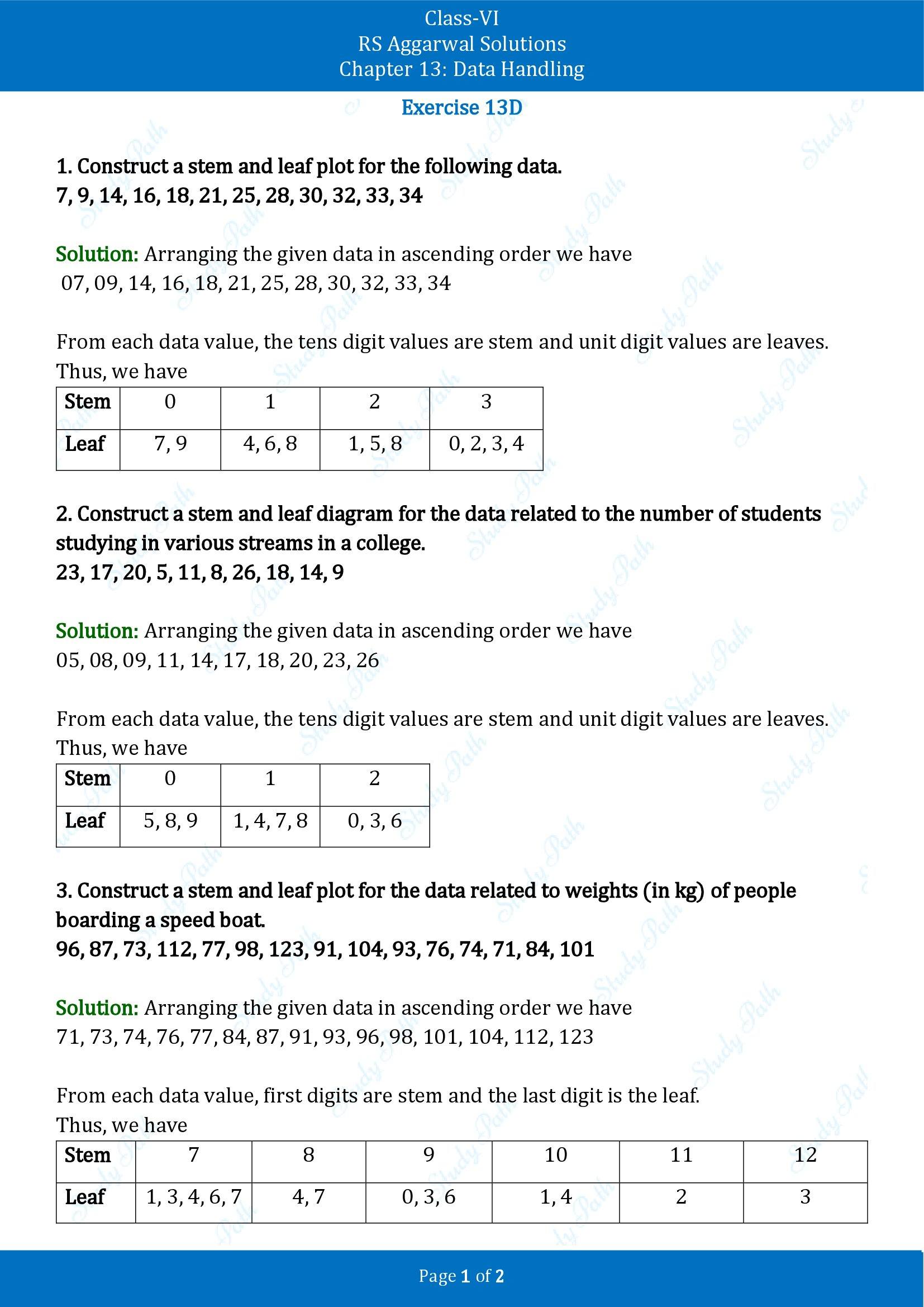 RS Aggarwal Solutions Class 6 Chapter 13 Data Handling Exercise 13D 00001