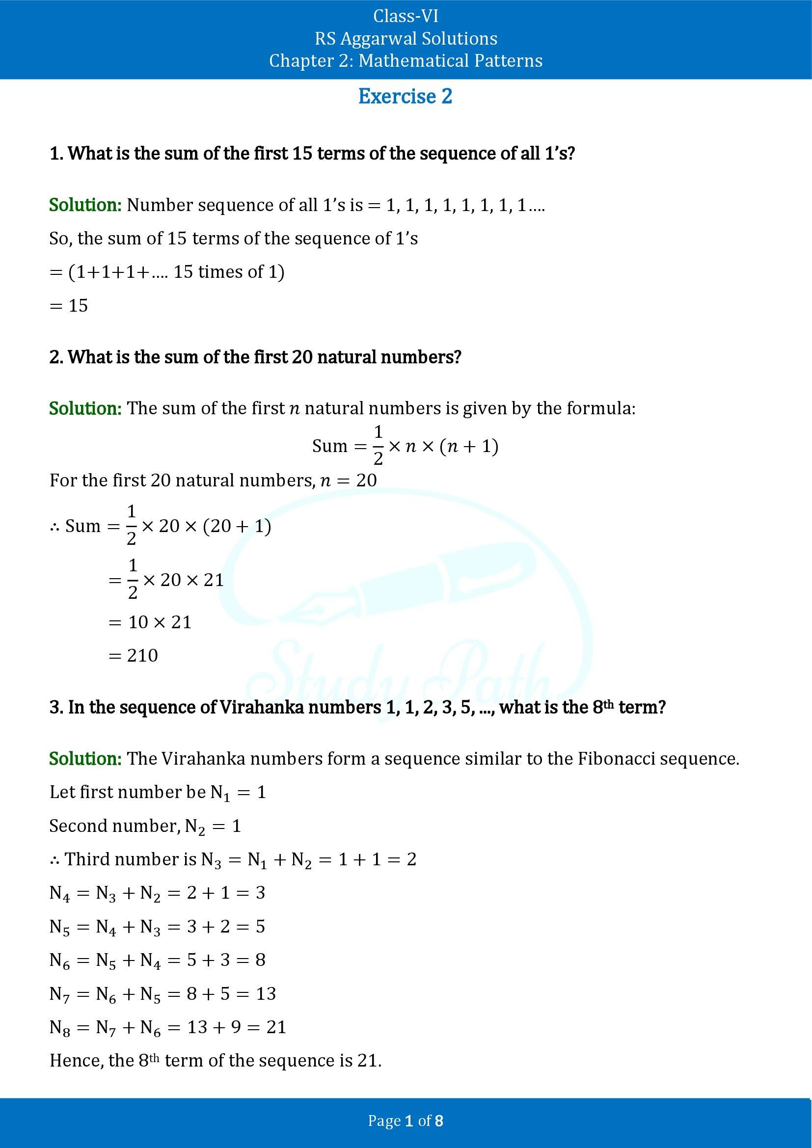RS Aggarwal Solutions Class 6 Chapter 2 Mathematical Patterns Exercise 2 00001