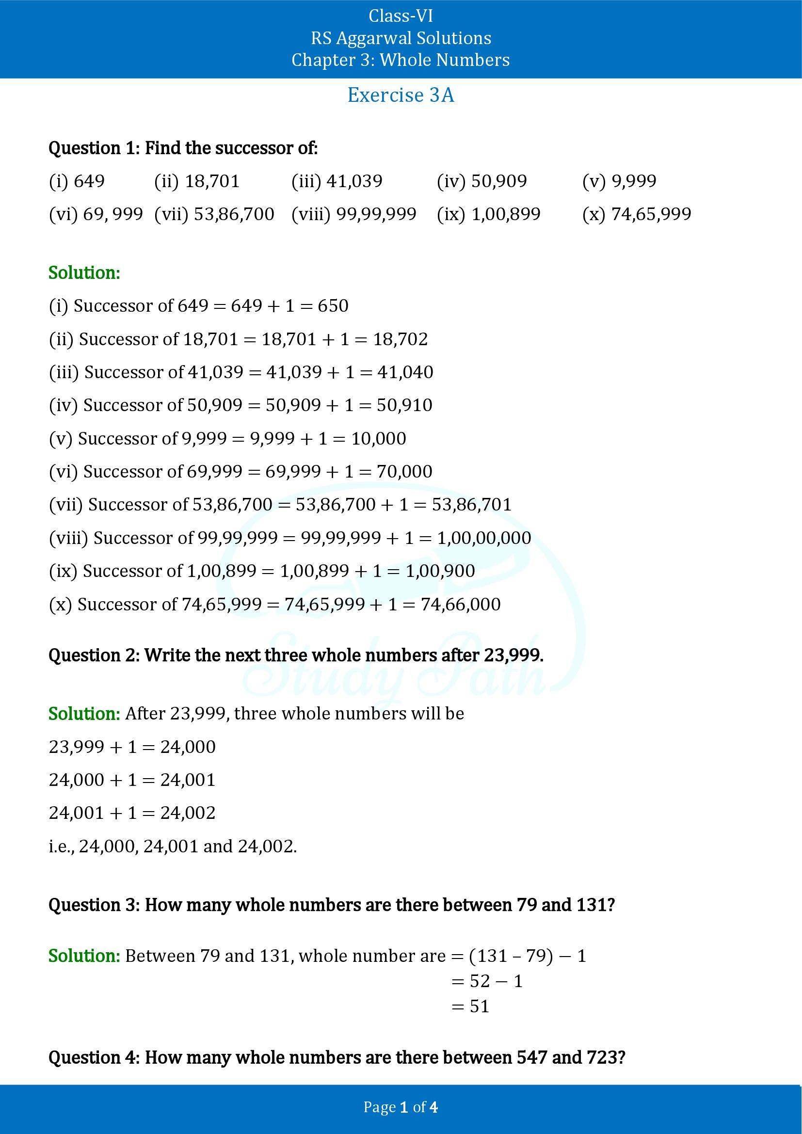RS Aggarwal Solutions Class 6 Chapter 3 Whole Numbers Exercise 3A 00001