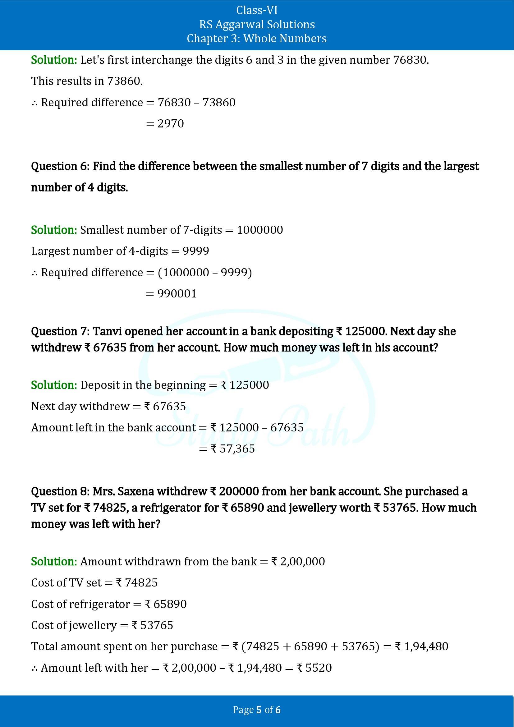 RS Aggarwal Solutions Class 6 Chapter 3 Whole Numbers Exercise 3C 00005
