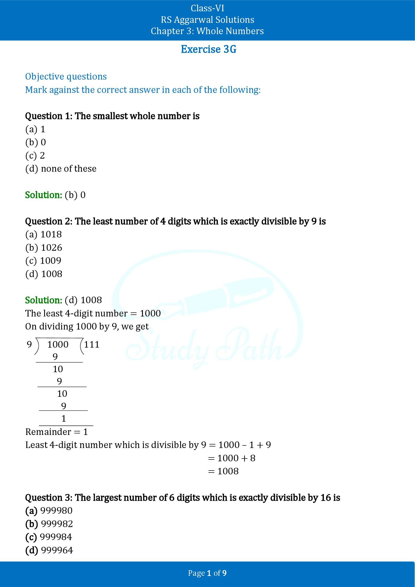 RS Aggarwal Solutions Class 6 Chapter 3 Whole Numbers Exercise 3G MCQ 00001