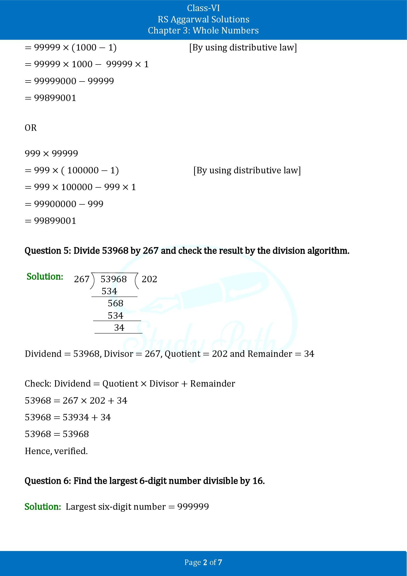 RS Aggarwal Solutions Class 6 Chapter 3 Whole Numbers Test Paper 00002