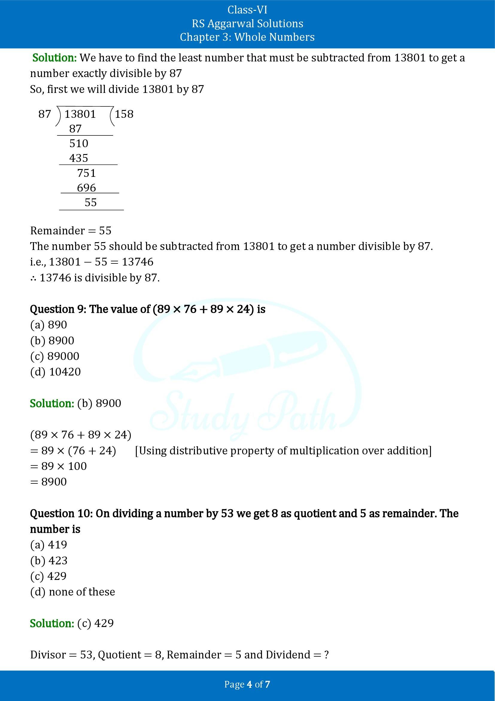 RS Aggarwal Solutions Class 6 Chapter 3 Whole Numbers Test Paper 00004