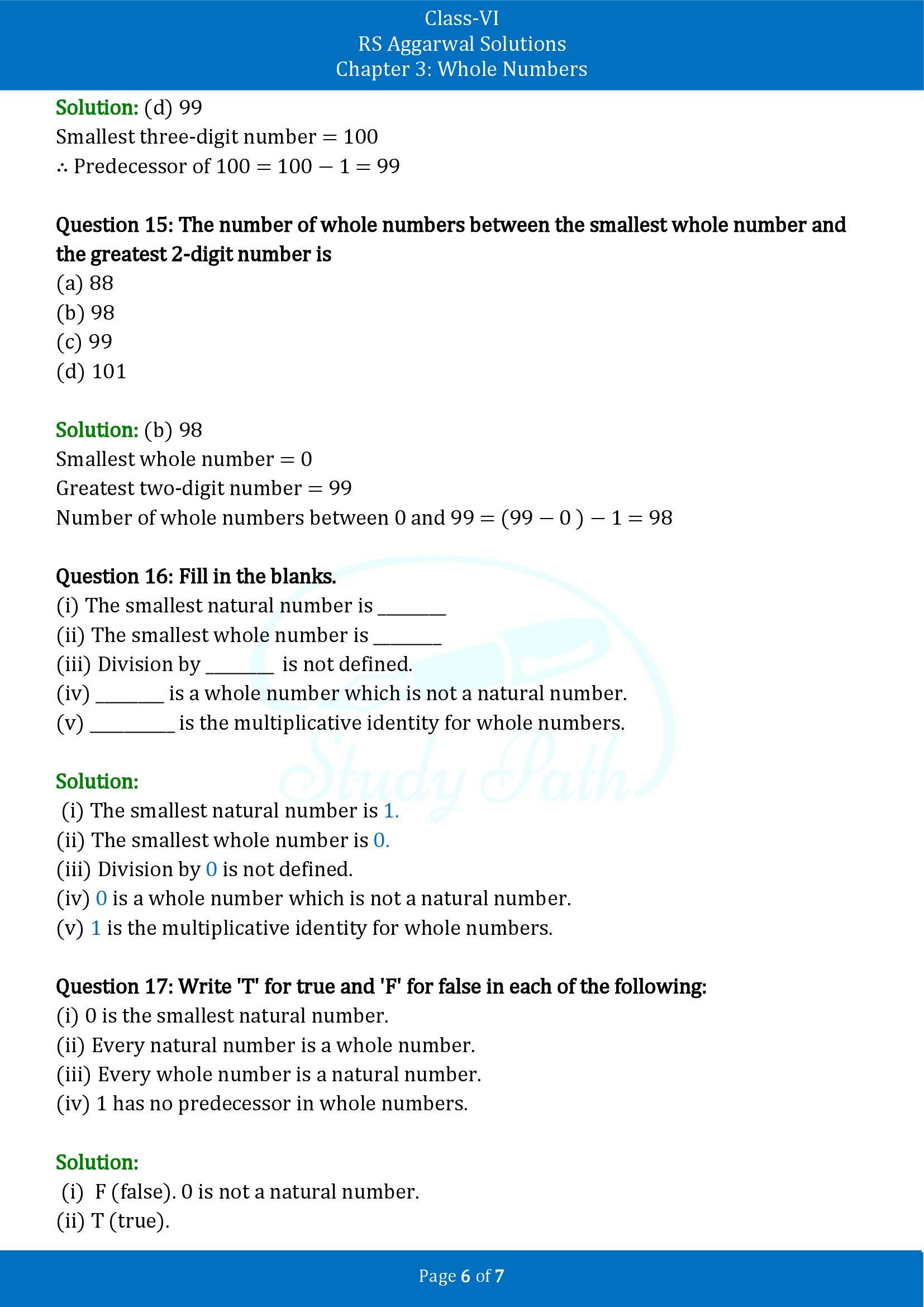 RS Aggarwal Solutions Class 6 Chapter 3 Whole Numbers Test Paper 00006
