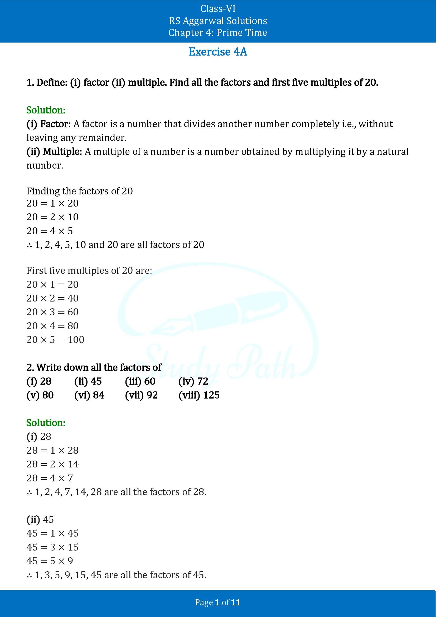 RS Aggarwal Solutions Class 6 Chapter 4 Prime Time Exercise 4A 00001