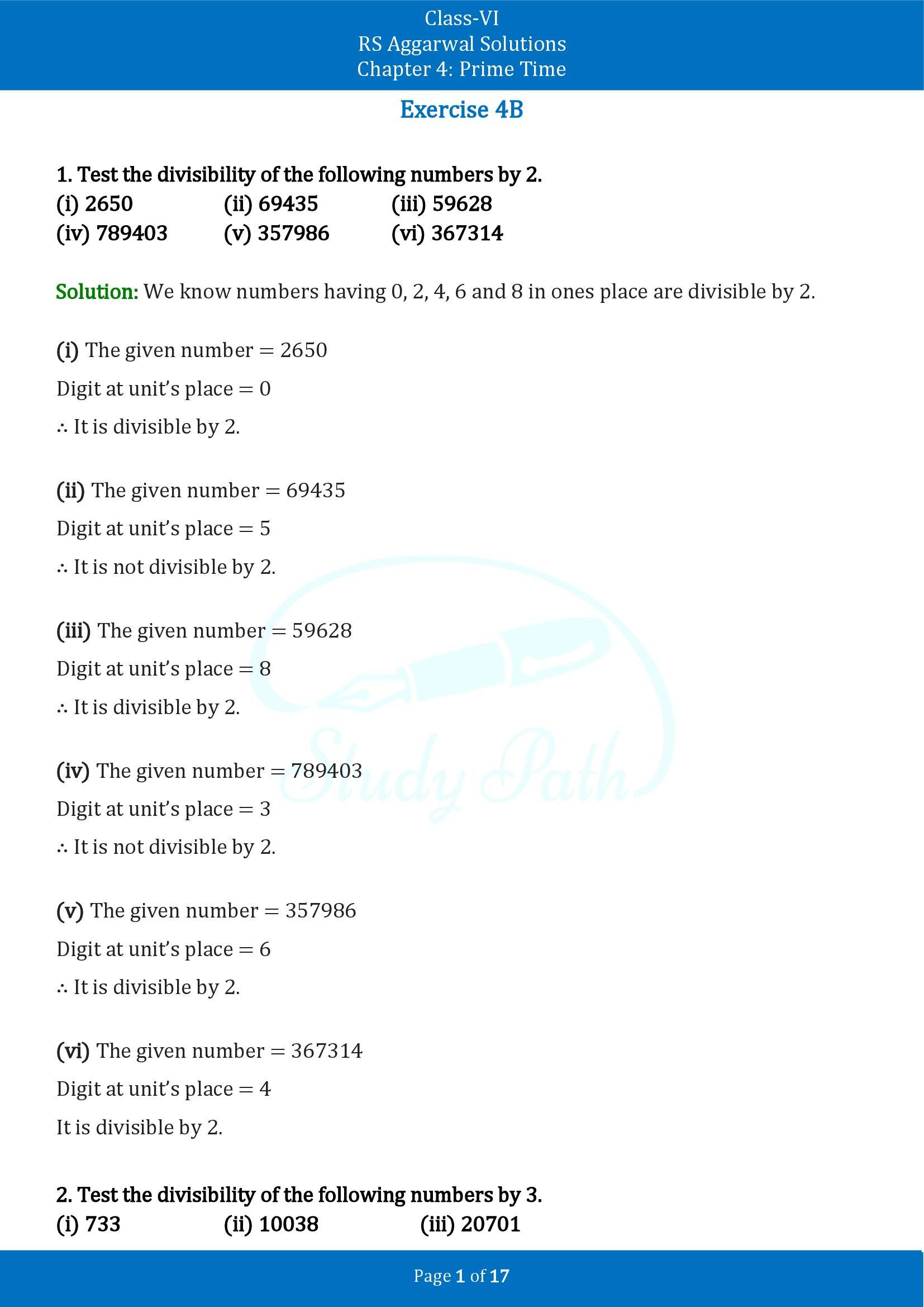 RS Aggarwal Solutions Class 6 Chapter 4 Prime Time Exercise 4B 00001