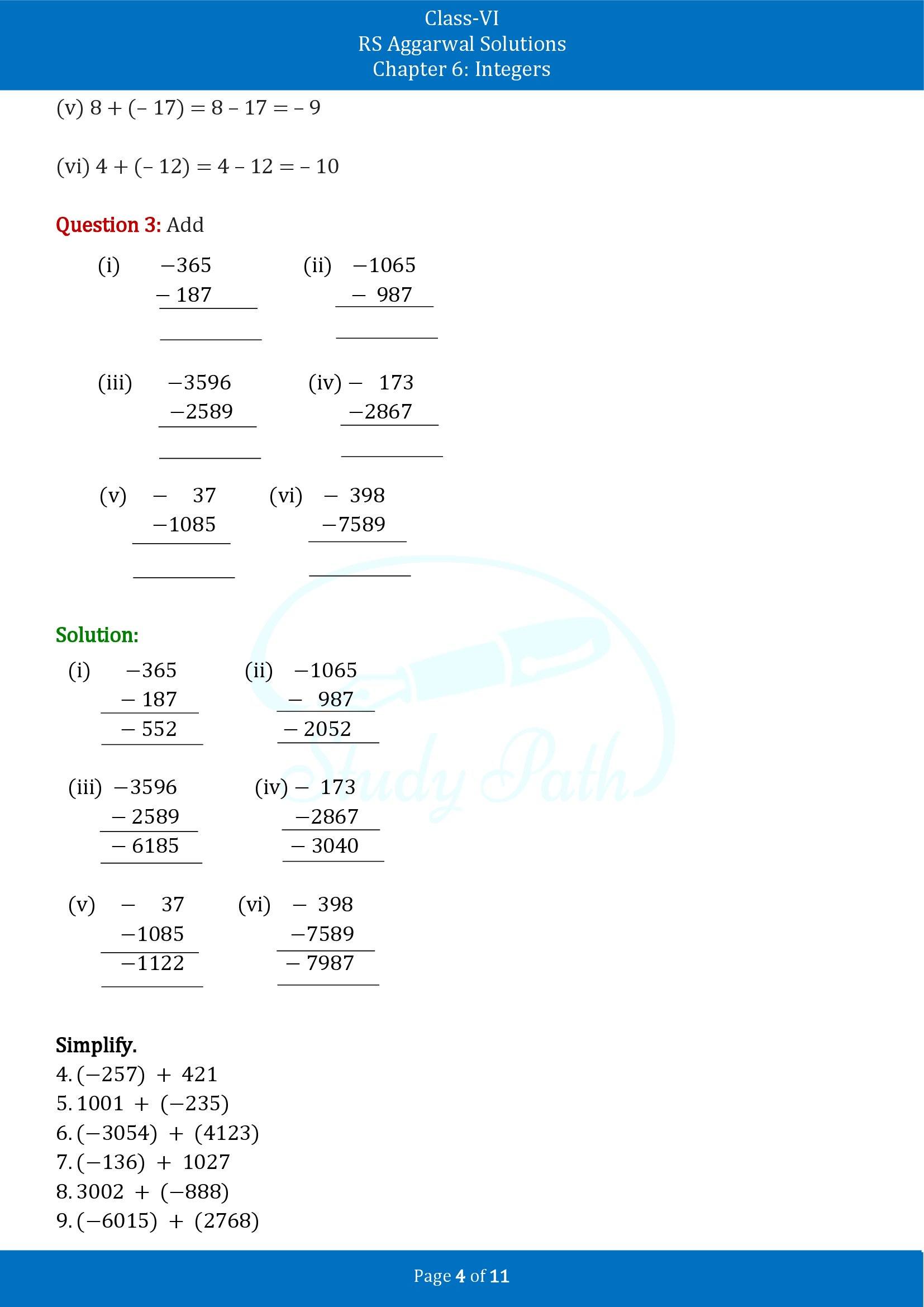 RS Aggarwal Solutions Class 6 Chapter 6 Integers Exercise 6B 00004