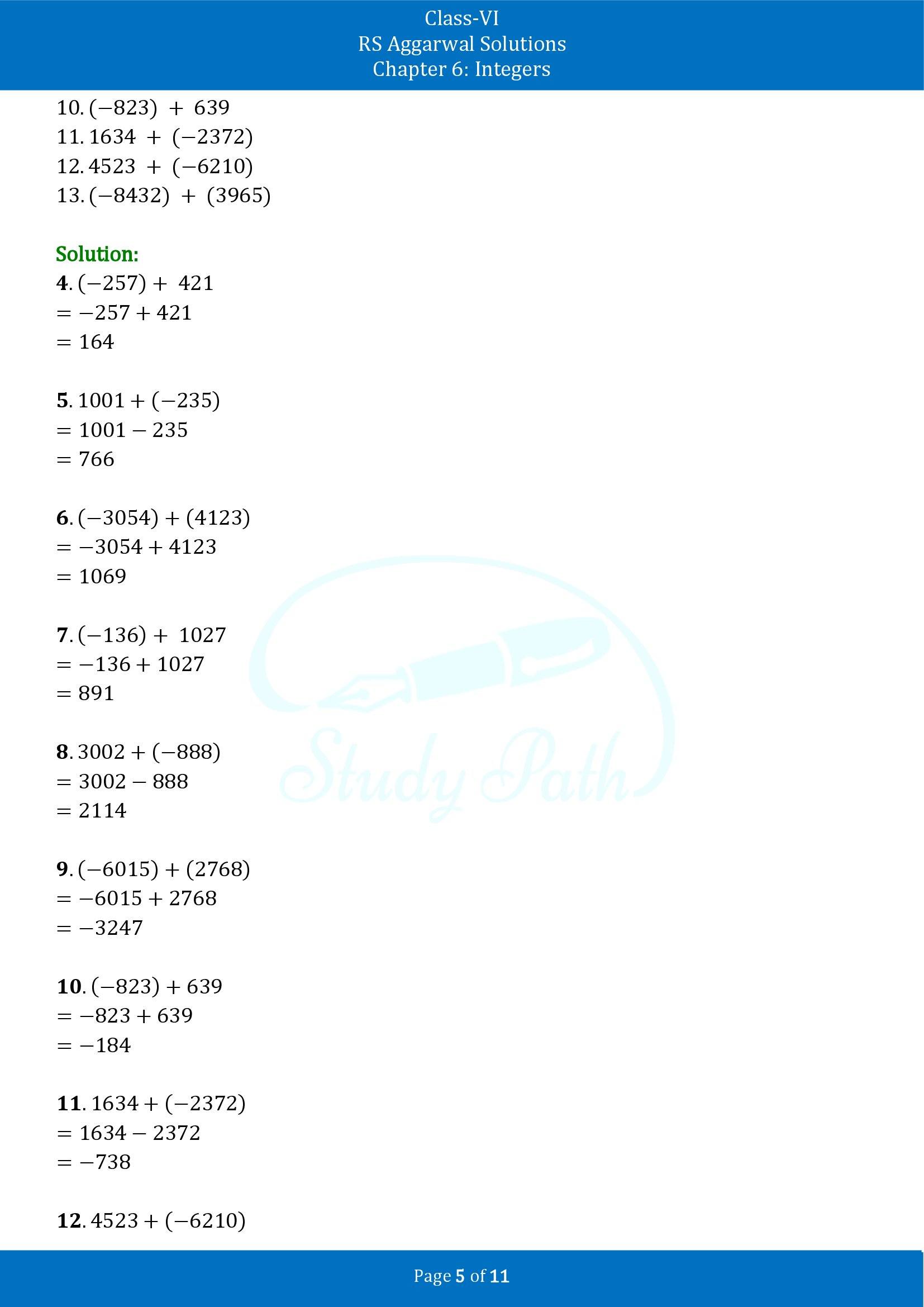 RS Aggarwal Solutions Class 6 Chapter 6 Integers Exercise 6B 00005