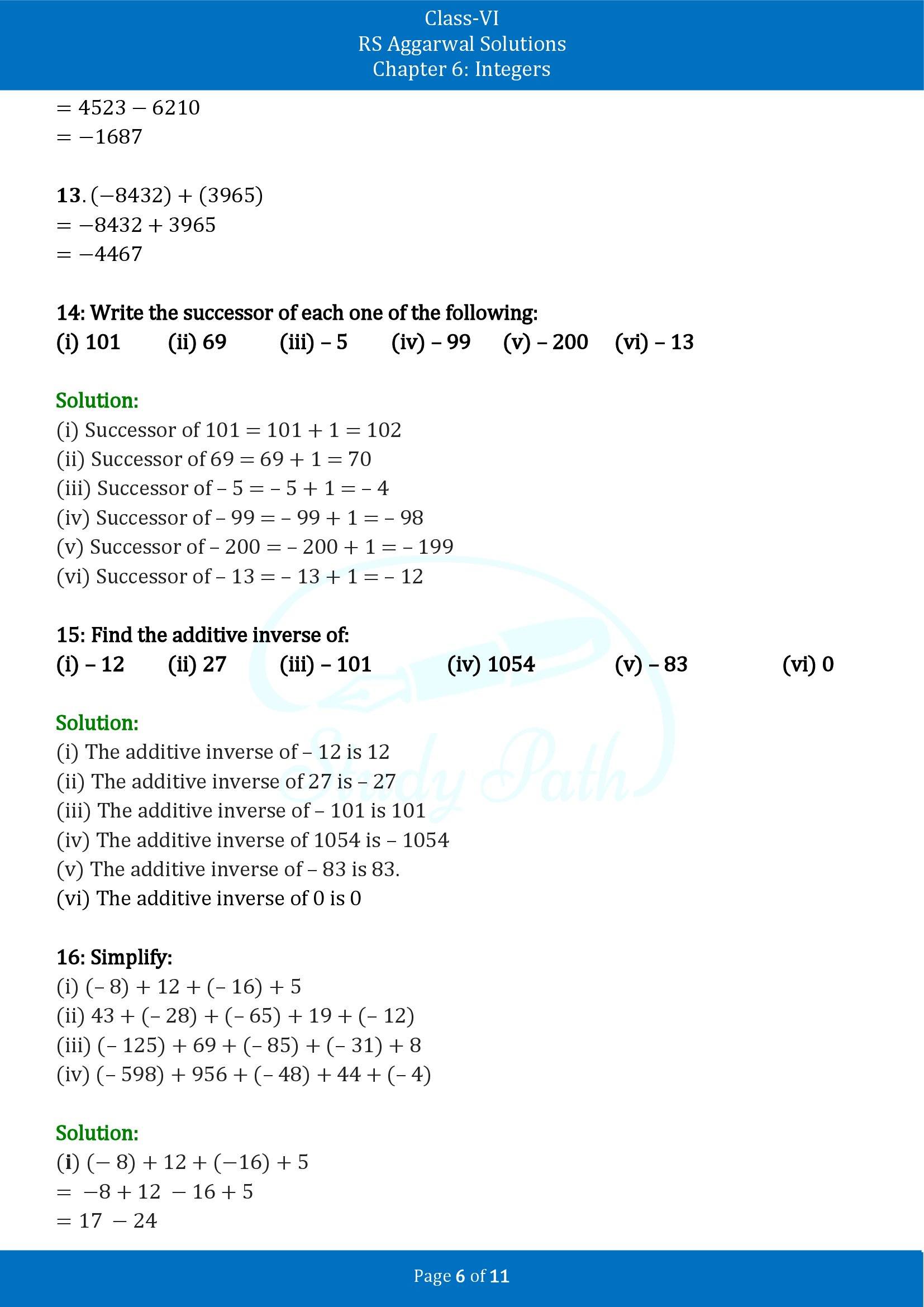 RS Aggarwal Solutions Class 6 Chapter 6 Integers Exercise 6B 00006