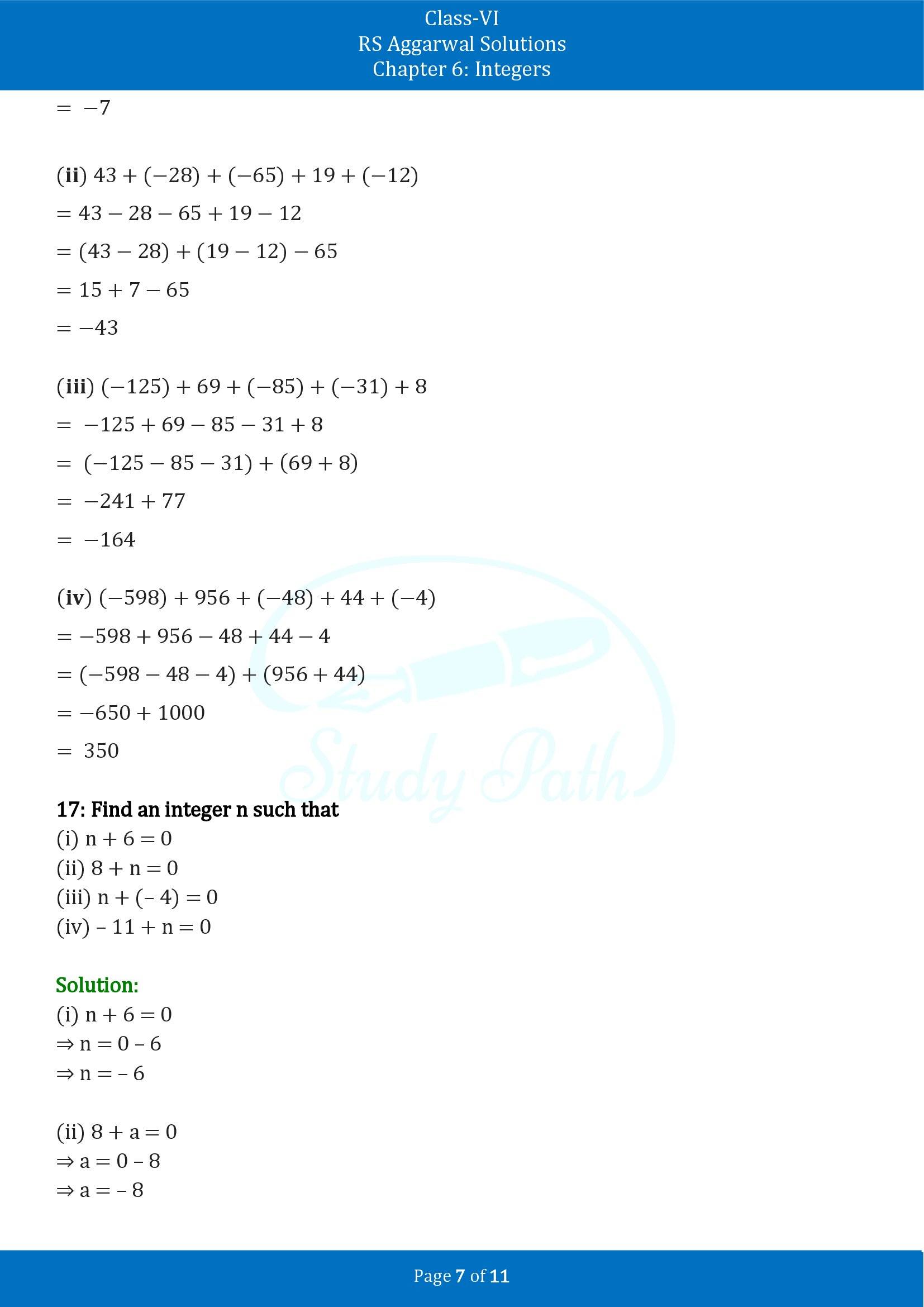 RS Aggarwal Solutions Class 6 Chapter 6 Integers Exercise 6B 00007