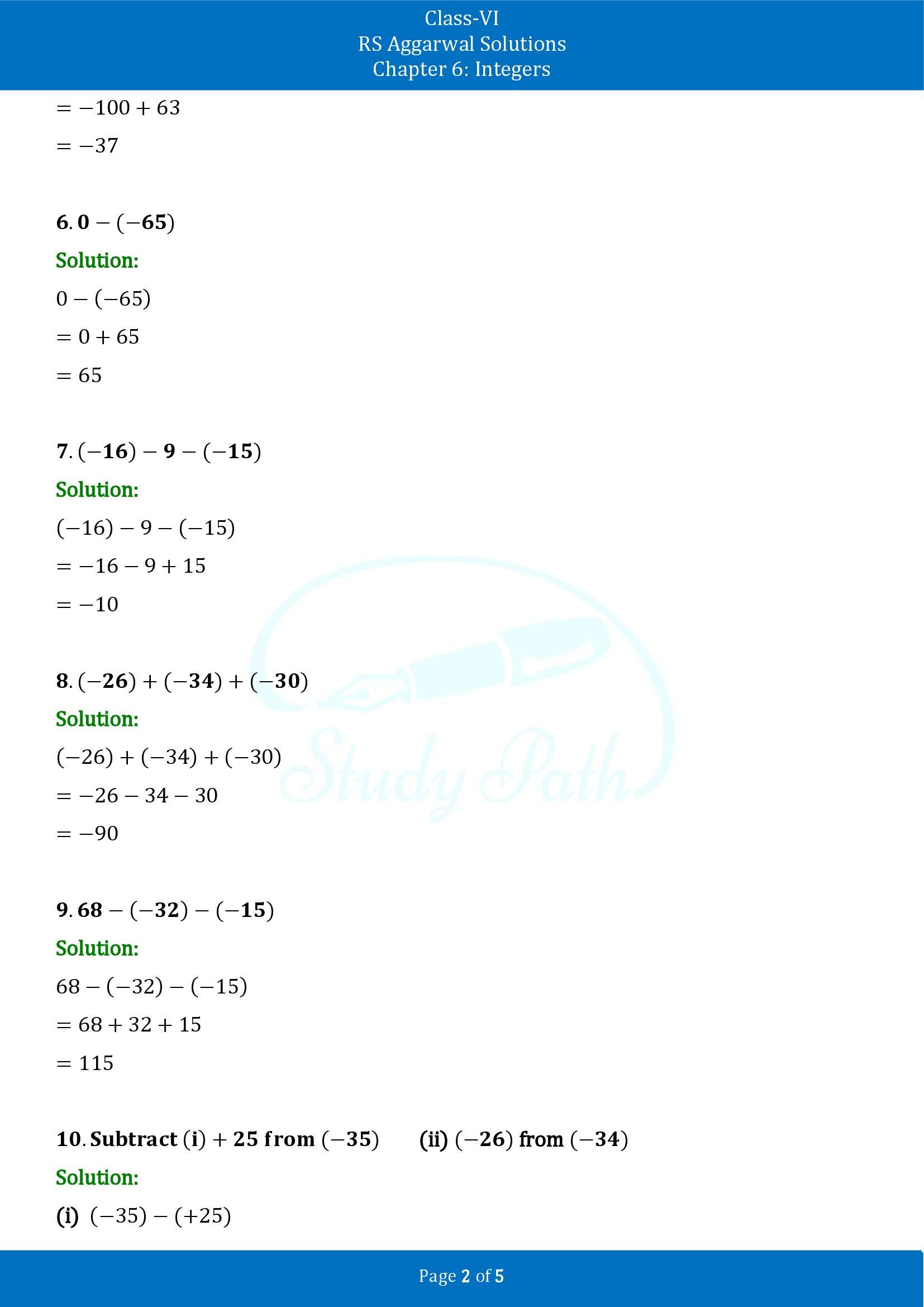 RS Aggarwal Solutions Class 6 Chapter 6 Integers Exercise 6C 00002
