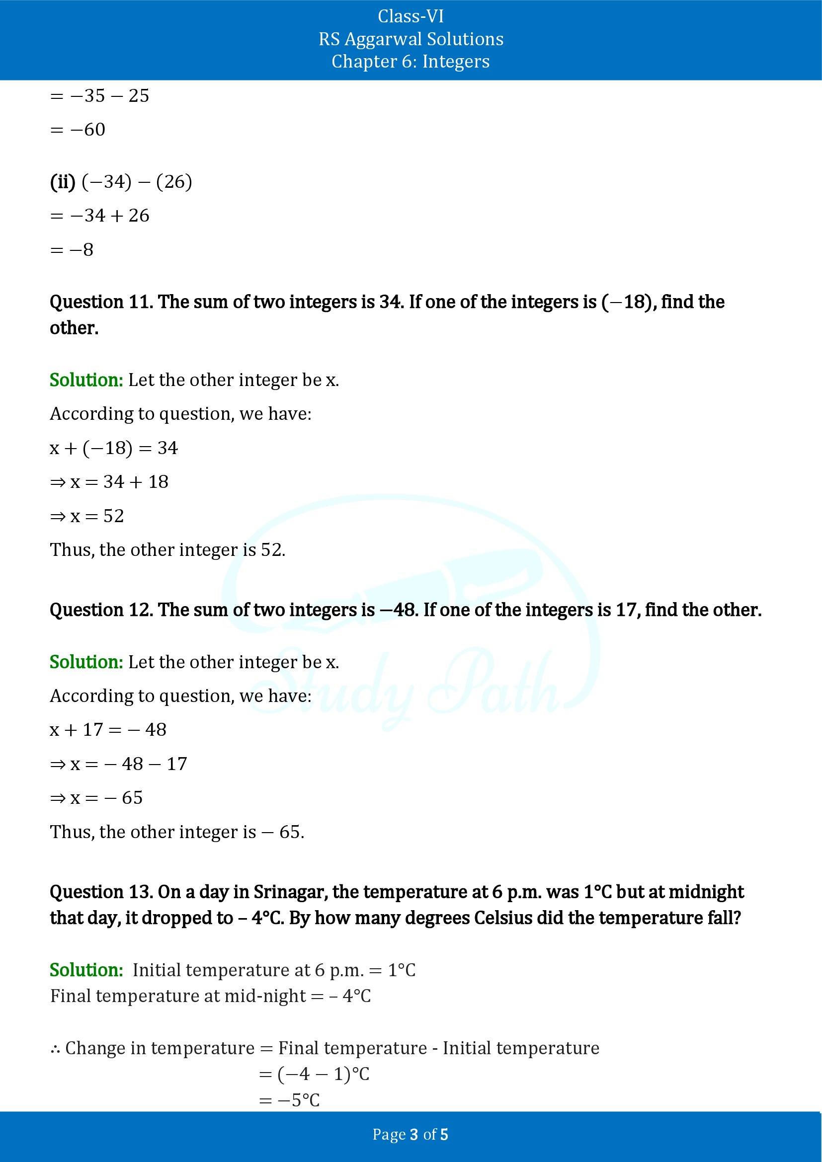 RS Aggarwal Solutions Class 6 Chapter 6 Integers Exercise 6C 00003