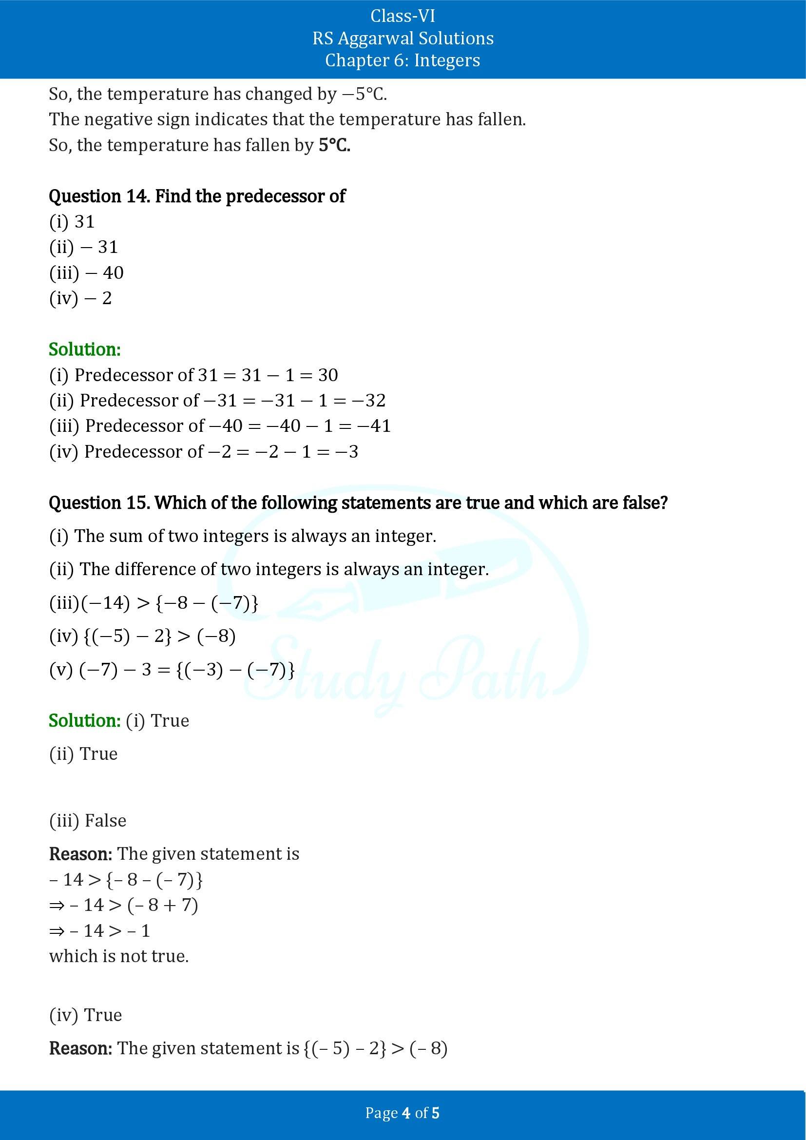 RS Aggarwal Solutions Class 6 Chapter 6 Integers Exercise 6C 00004