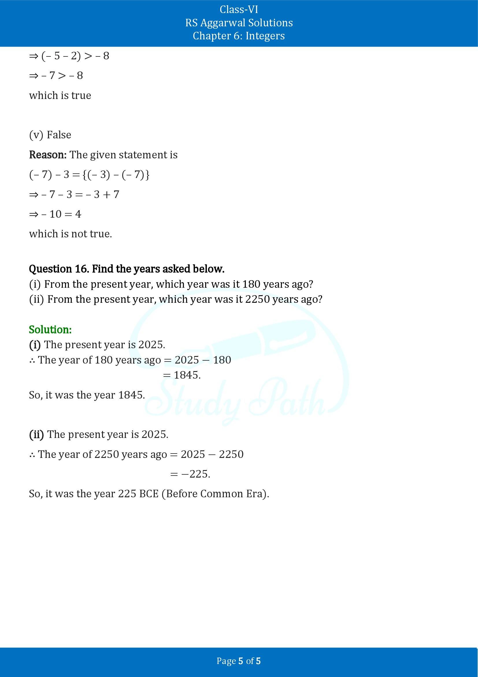 RS Aggarwal Solutions Class 6 Chapter 6 Integers Exercise 6C 00005