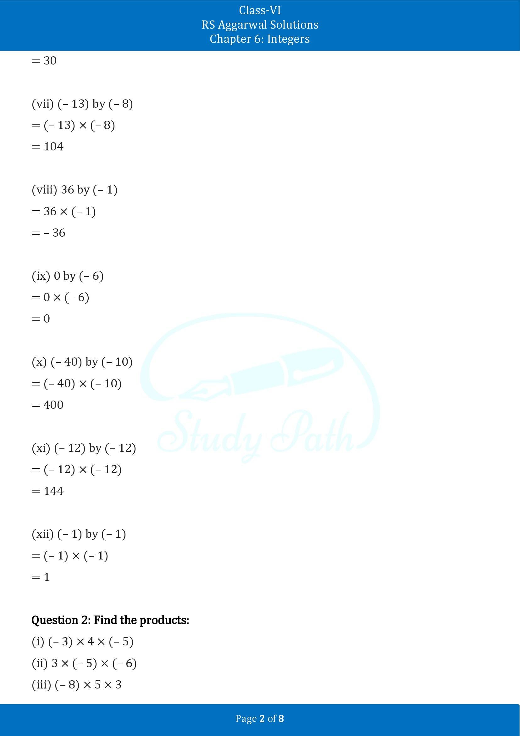 RS Aggarwal Solutions Class 6 Chapter 6 Integers Exercise 6D 00002