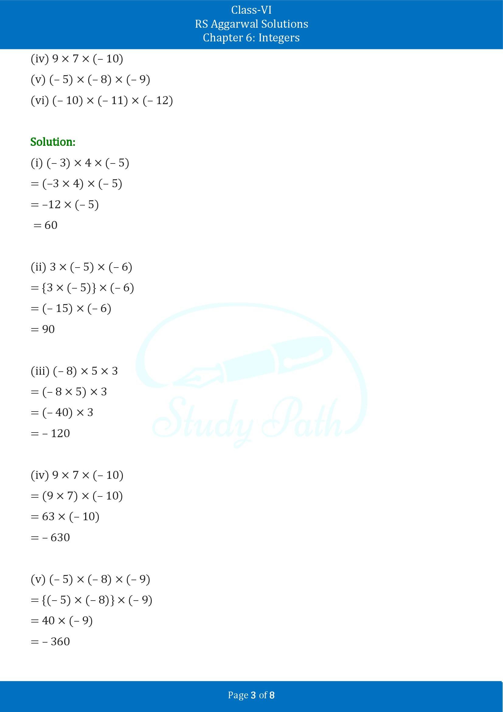 RS Aggarwal Solutions Class 6 Chapter 6 Integers Exercise 6D 00003
