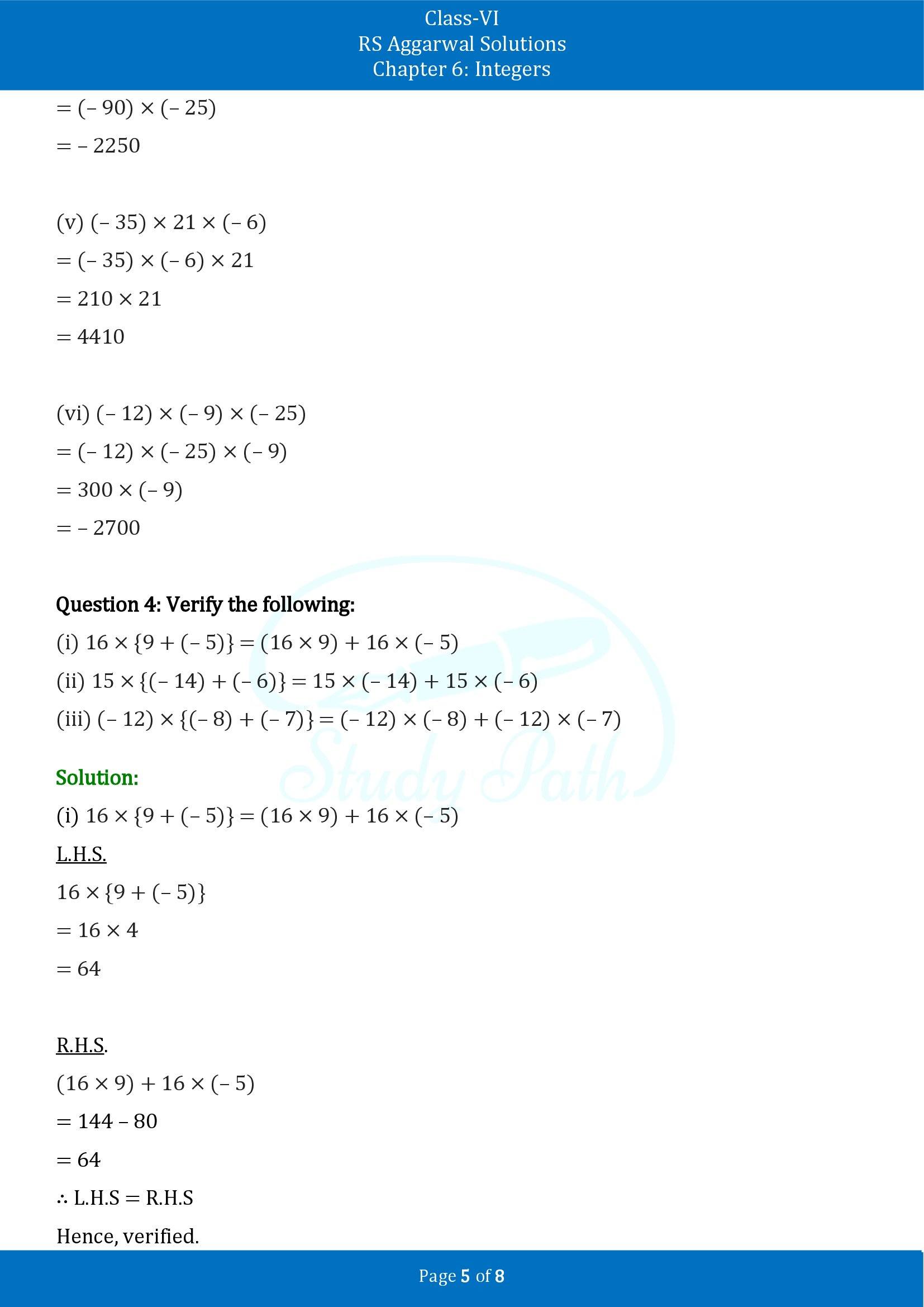 RS Aggarwal Solutions Class 6 Chapter 6 Integers Exercise 6D 00005