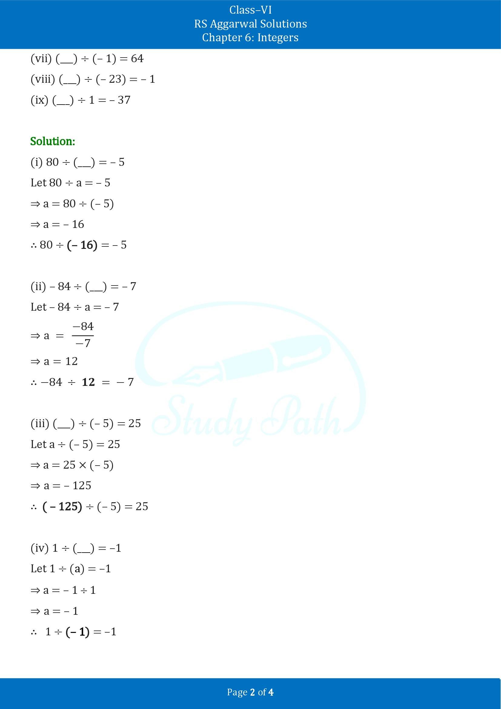 RS Aggarwal Solutions Class 6 Chapter 6 Integers Exercise 6E 00002