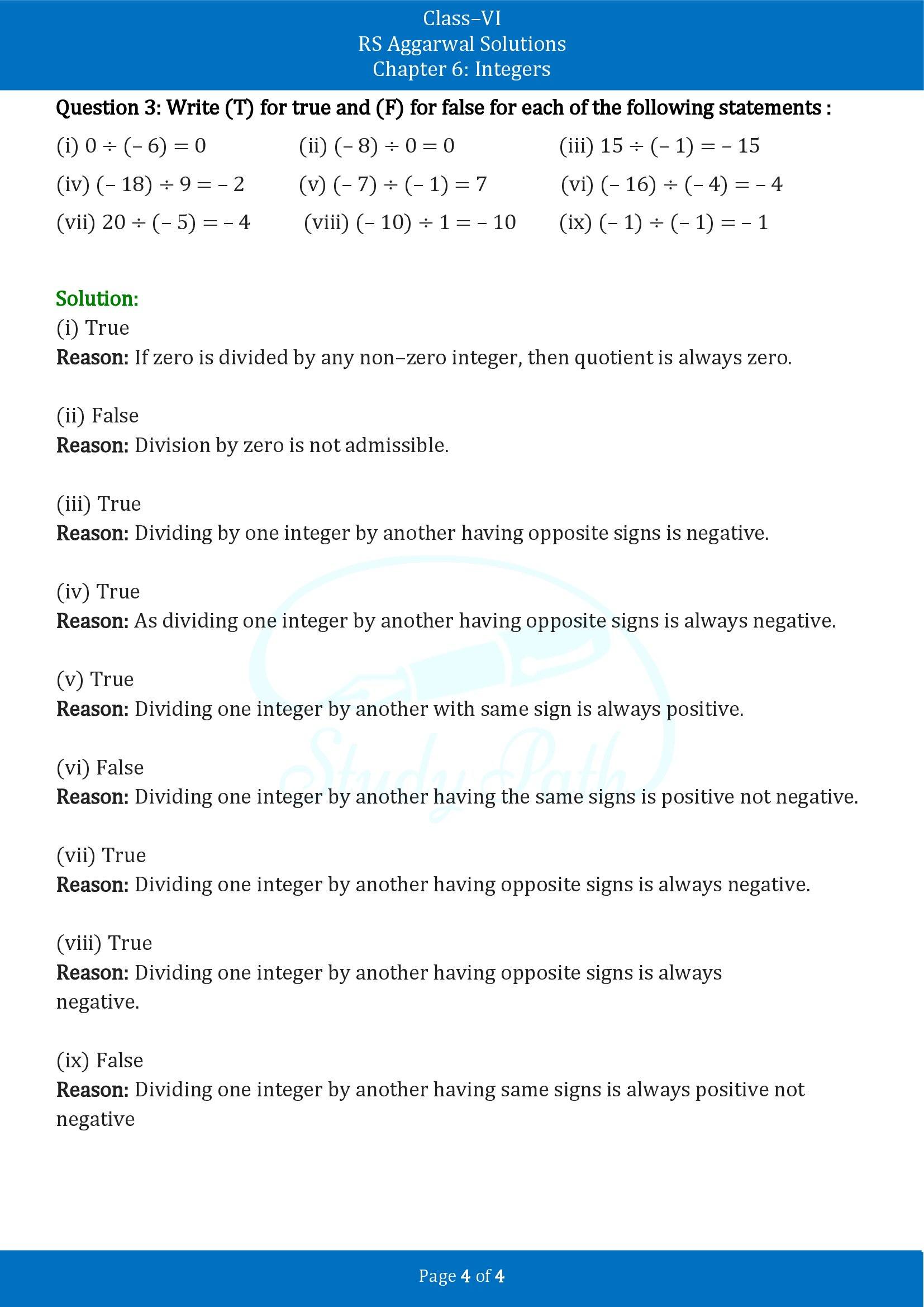 RS Aggarwal Solutions Class 6 Chapter 6 Integers Exercise 6E 00004