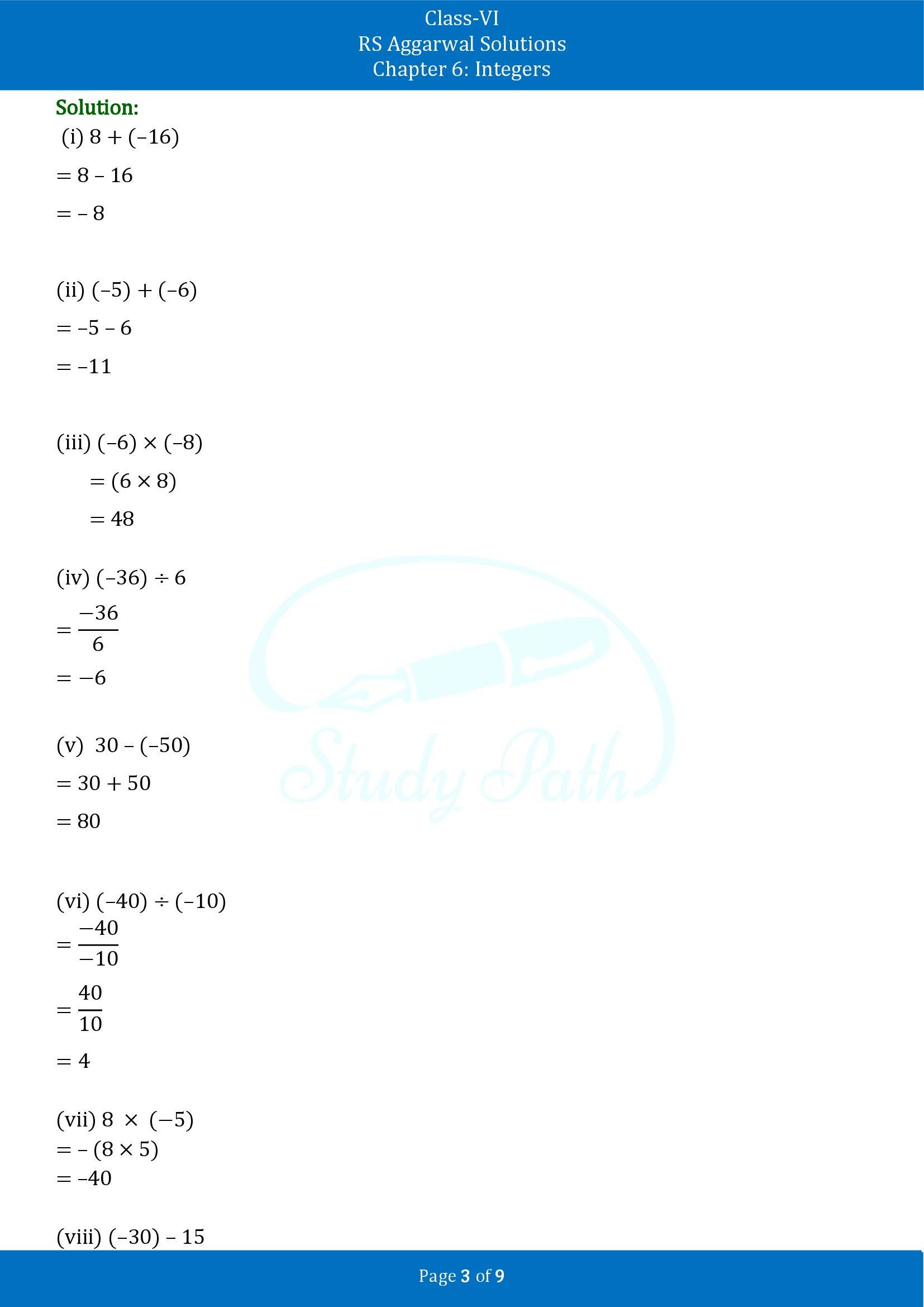 RS Aggarwal Solutions Class 6 Chapter 6 Integers Test Paper 00003