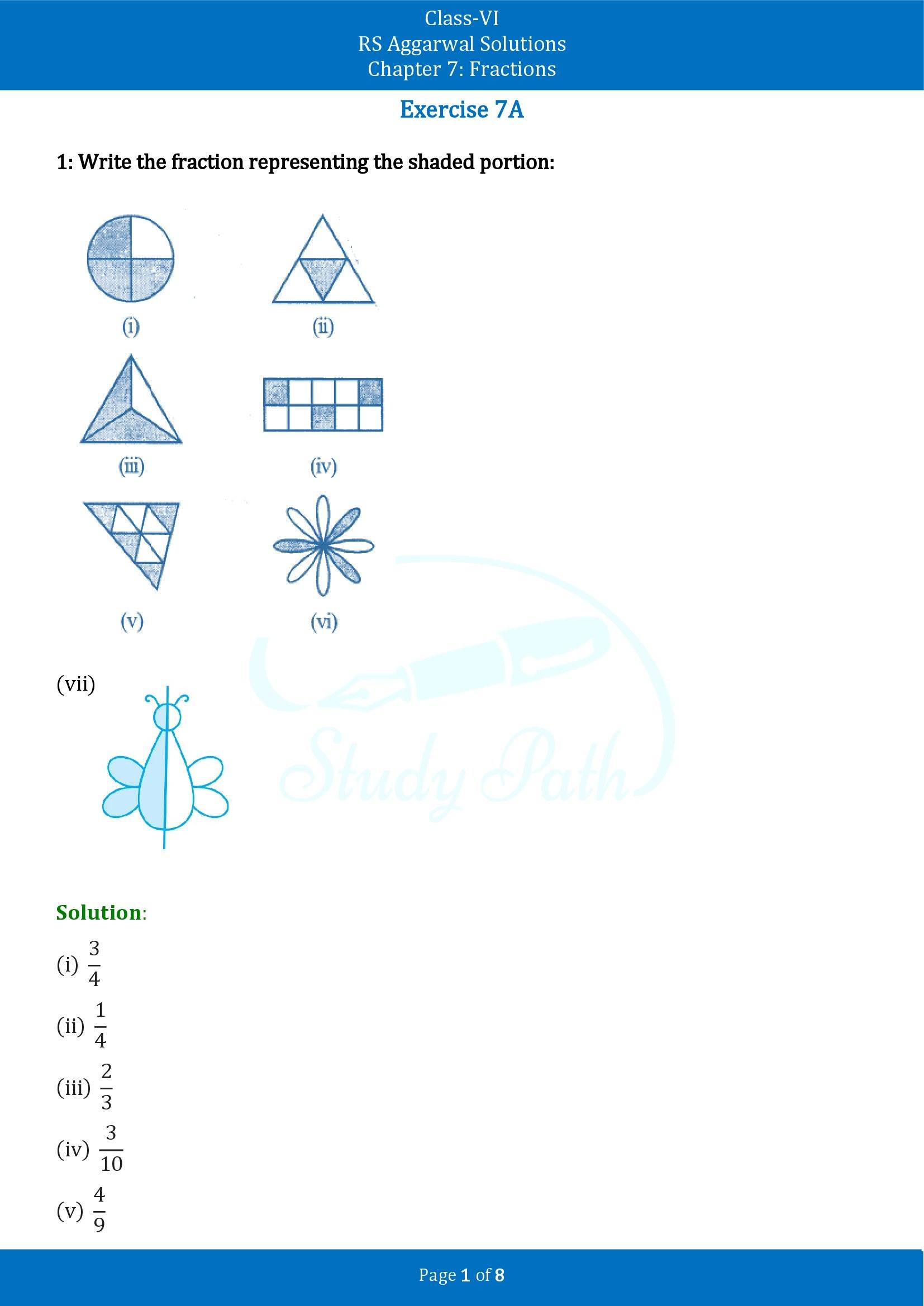 RS Aggarwal Solutions Class 6 Chapter 7 Fractions Exercise 7A 00001