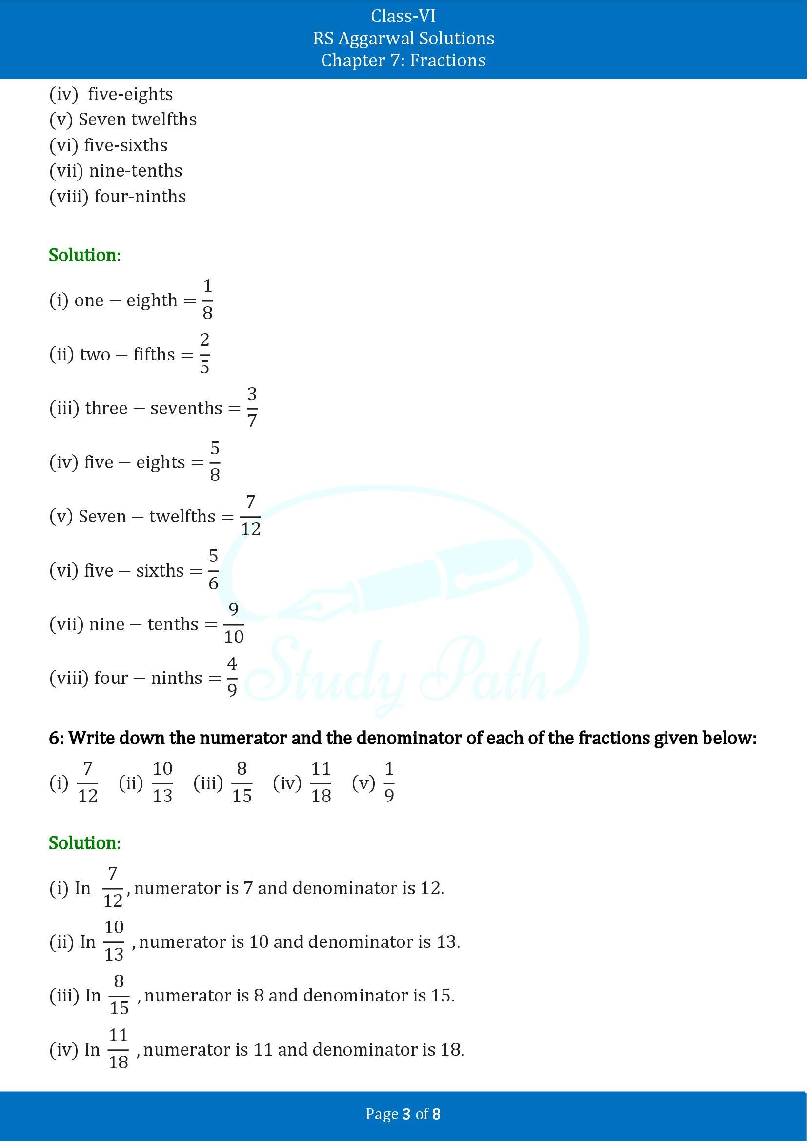 RS Aggarwal Solutions Class 6 Chapter 7 Fractions Exercise 7A 00003