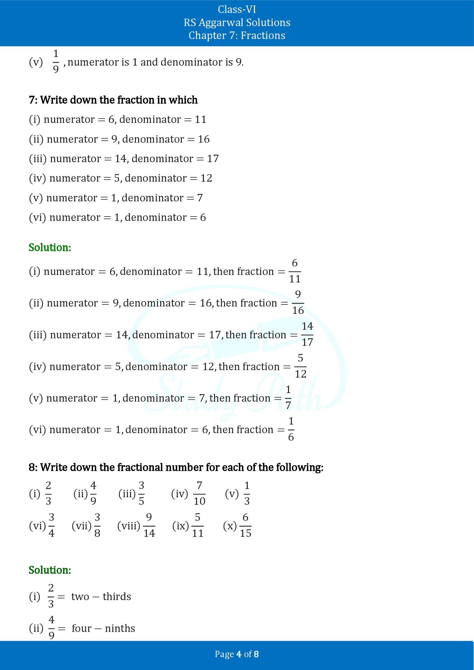 RS Aggarwal Solutions Class 6 Chapter 7 Fractions Exercise 7A 00004