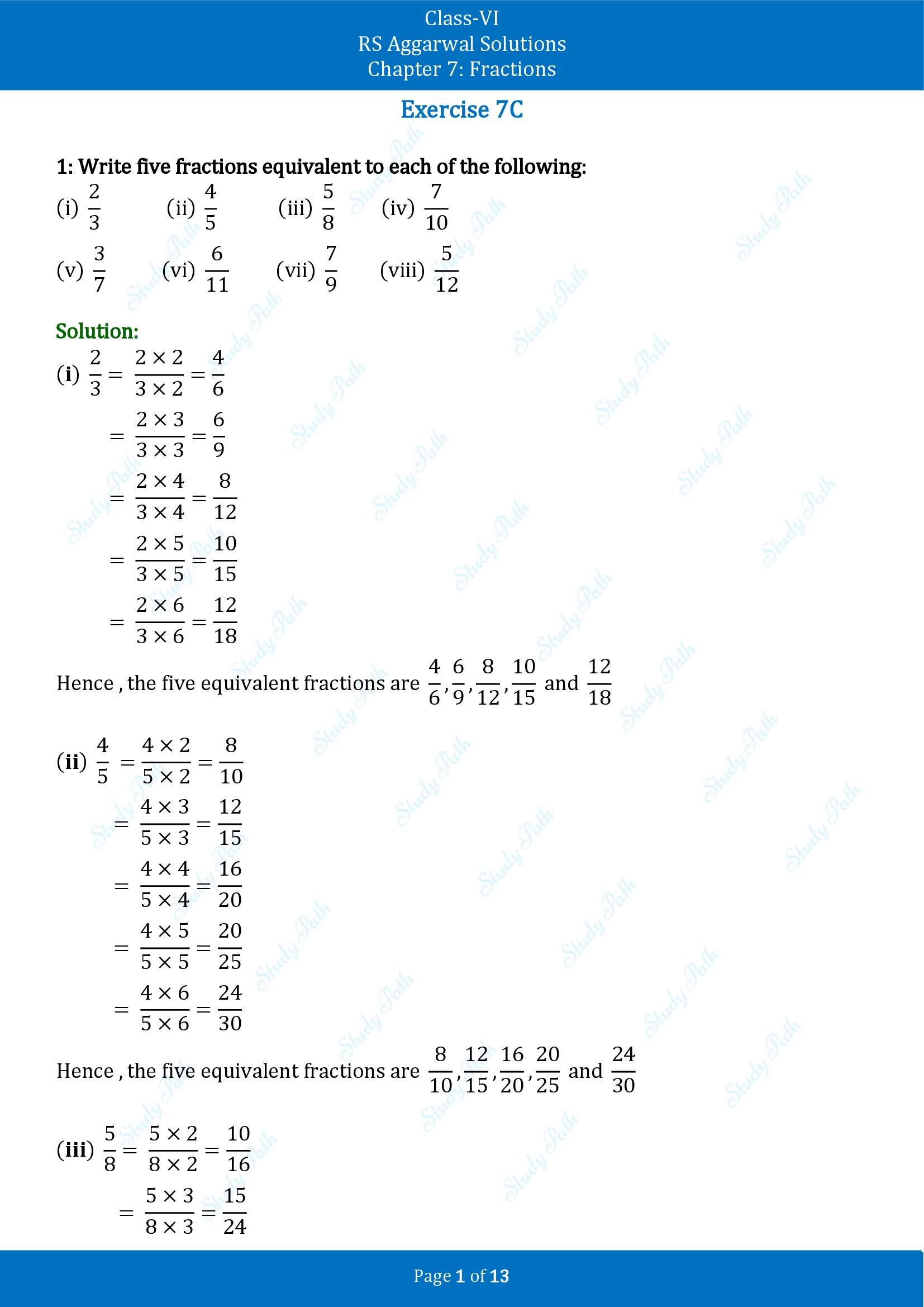 RS Aggarwal Solutions Class 6 Chapter 7 Fractions Exercise 7C 00001